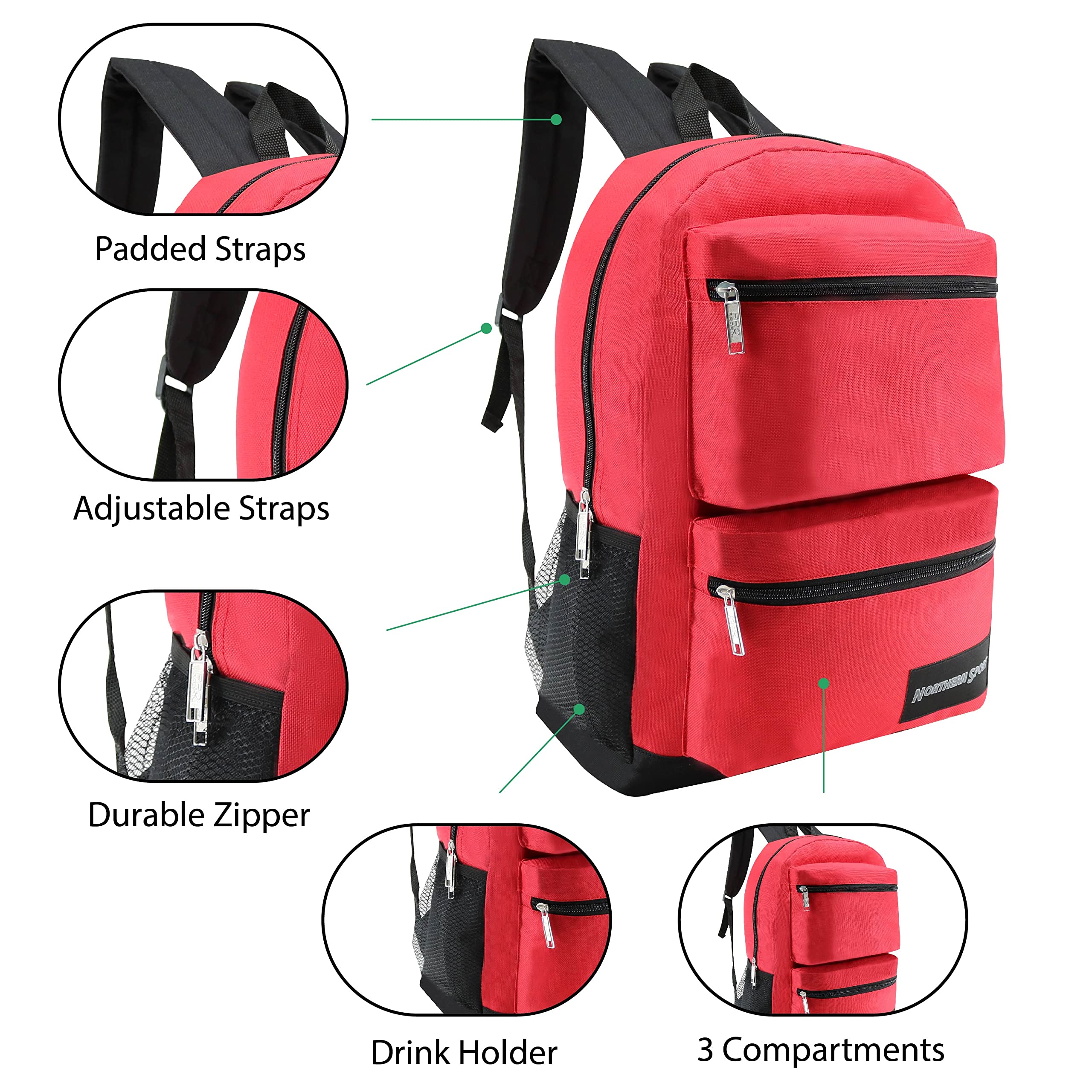 12-Pack 17-Inch School Backpacks with 52-Piece School Supplies Set (Pens, Pencils, Crayons) - Bulk Backpack Bundle for Elementary, Middle & High School Students - 6 Color Styles - Perfect for Classroom, Study & Daily School Use