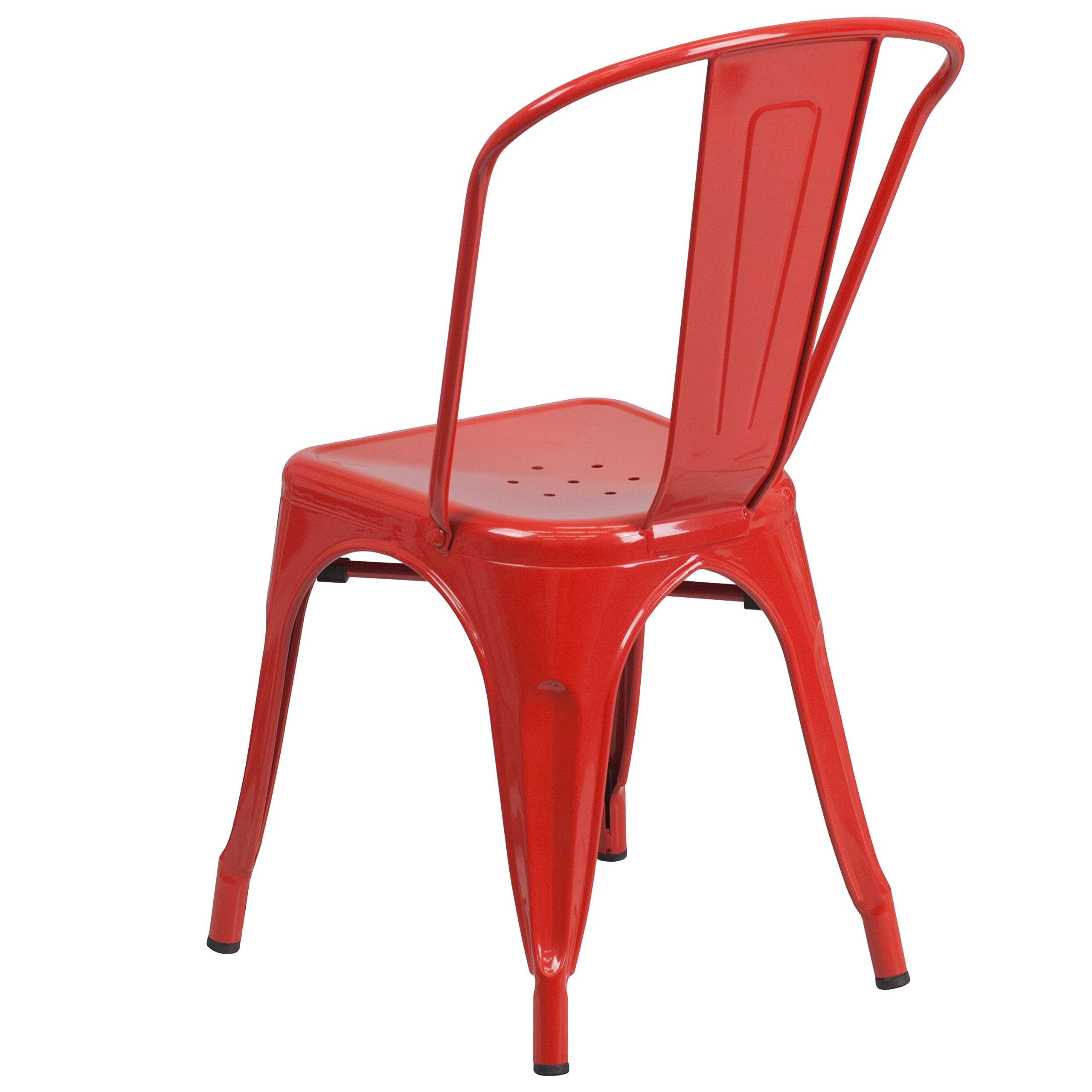 Emma & Oliver 4-Pack Red Metal Stackable Indoor Outdoor Chairs - Durable Bistro & Restaurant Dining Chairs for Patio, Cafe, Garden & Home Decor