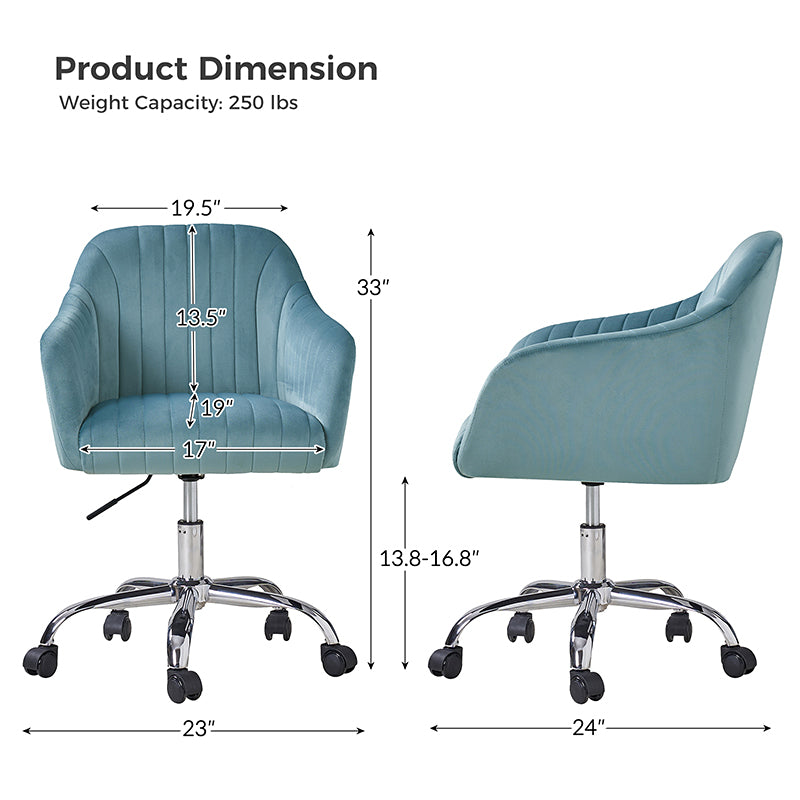 Theo Modern Velvet Office Chair with Tufted Back - Ergonomic Desk Chair for Home & Office Workspace, Comfortable Computer Gaming Chair for Long Hours Sitting