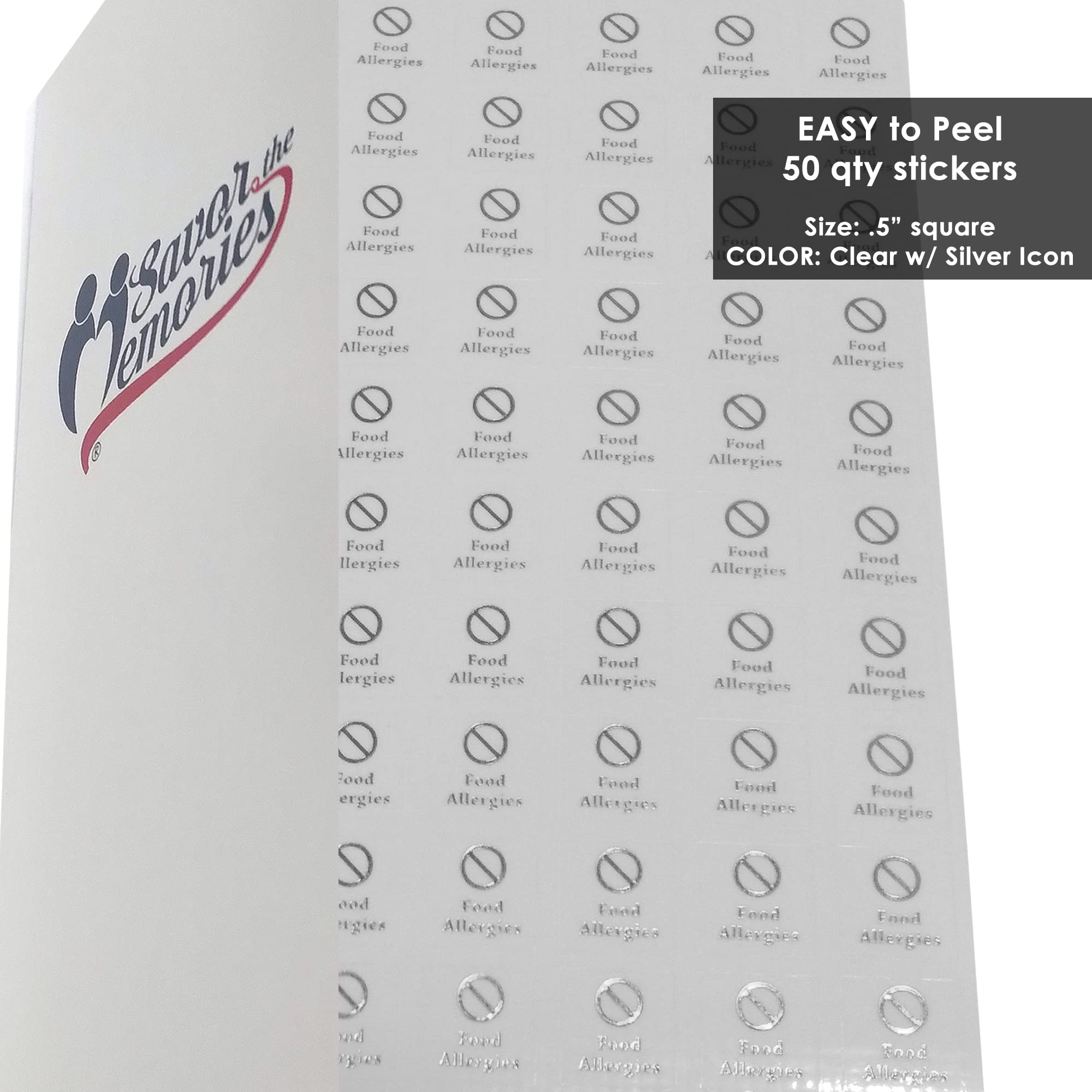 Food Allergy & Dietary Preference Stickers for Place Cards - Clear Meal Stickers with Silver Icons by Savor The Memories - Perfect for Weddings, Parties & Special Events