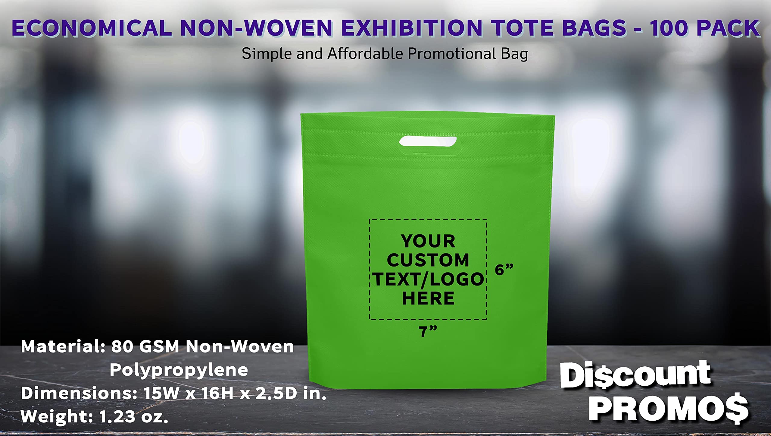 Customizable 100-Pack Lime Green Non-Woven Tote Bags - 15