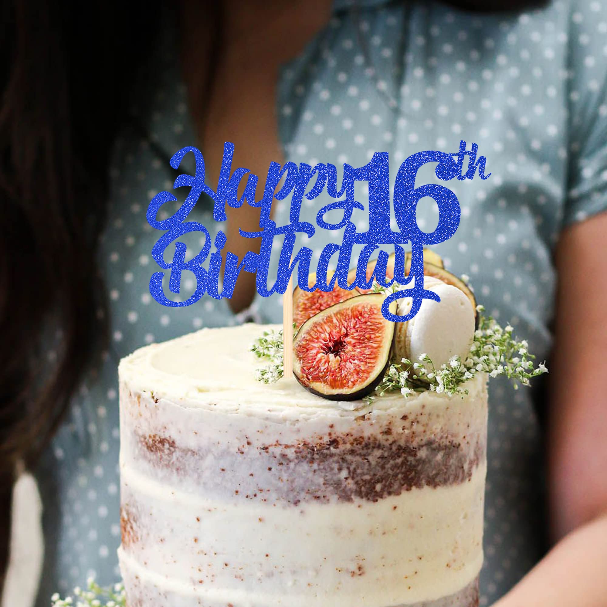 1 Pack Happy 16th Birthday Cake Topper - Glitter 'Cheers to 16 Years' Cake Picks - Sixteen Fabulous Blue Cake Decorations for Sweet 16 Birthday Party Supplies - Perfect for Teen Birthday Cakes, Milestone Celebrations & Theme Parties