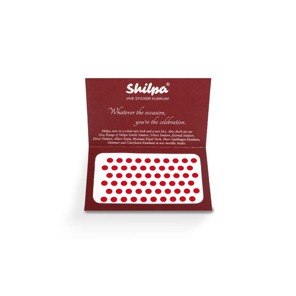 Shilpa Vive Sticker Kumkum - 15 Pack (7 Red) - Traditional Indian Bindi Stickers for Festivals, Weddings & Daily Wear