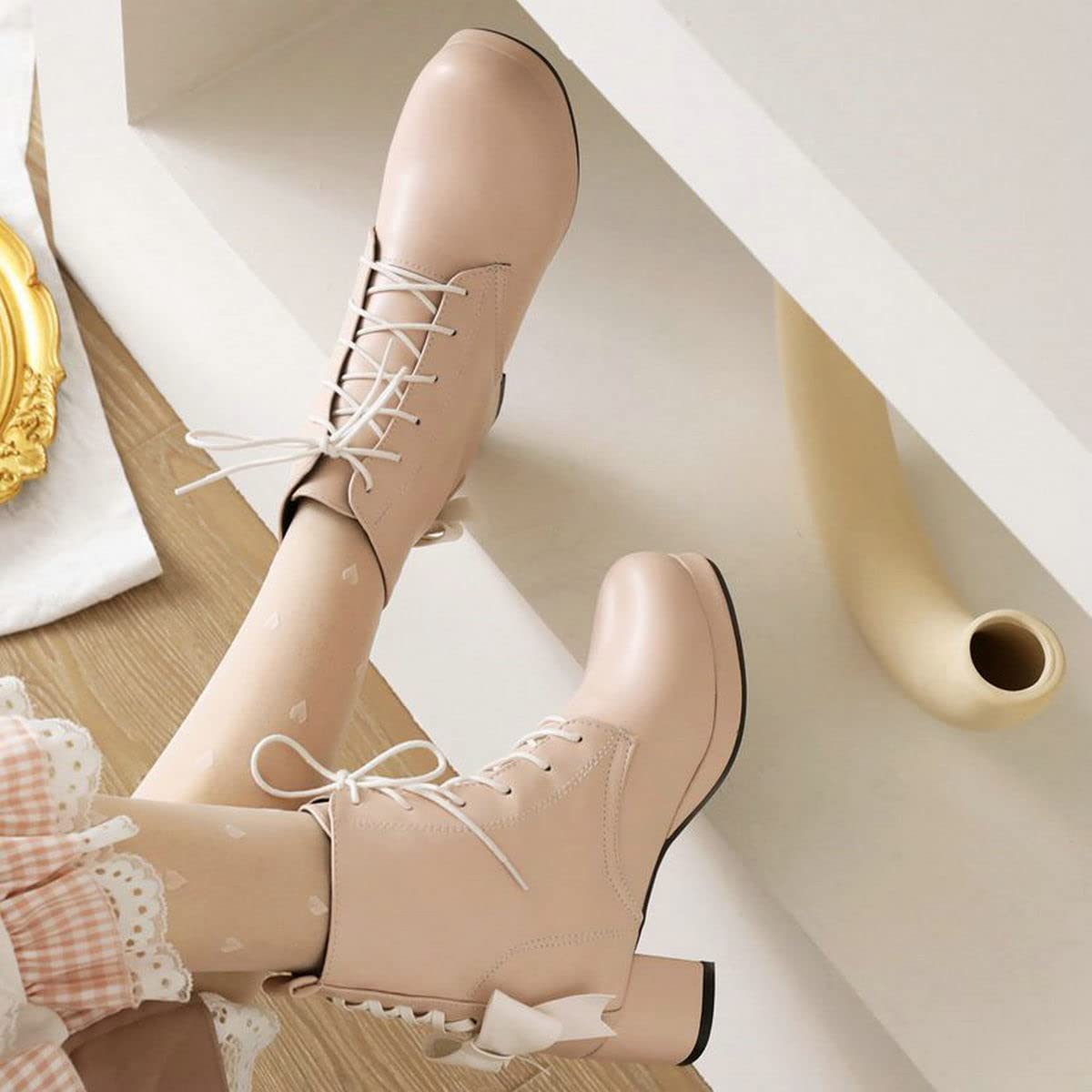ClassicSter Women's Lolita Style Chunky Heel Ankle Boots - Lace Up Platform Booties with Bow Detail | Perfect for Cosplay, Gothic Fashion & Vintage Outfits