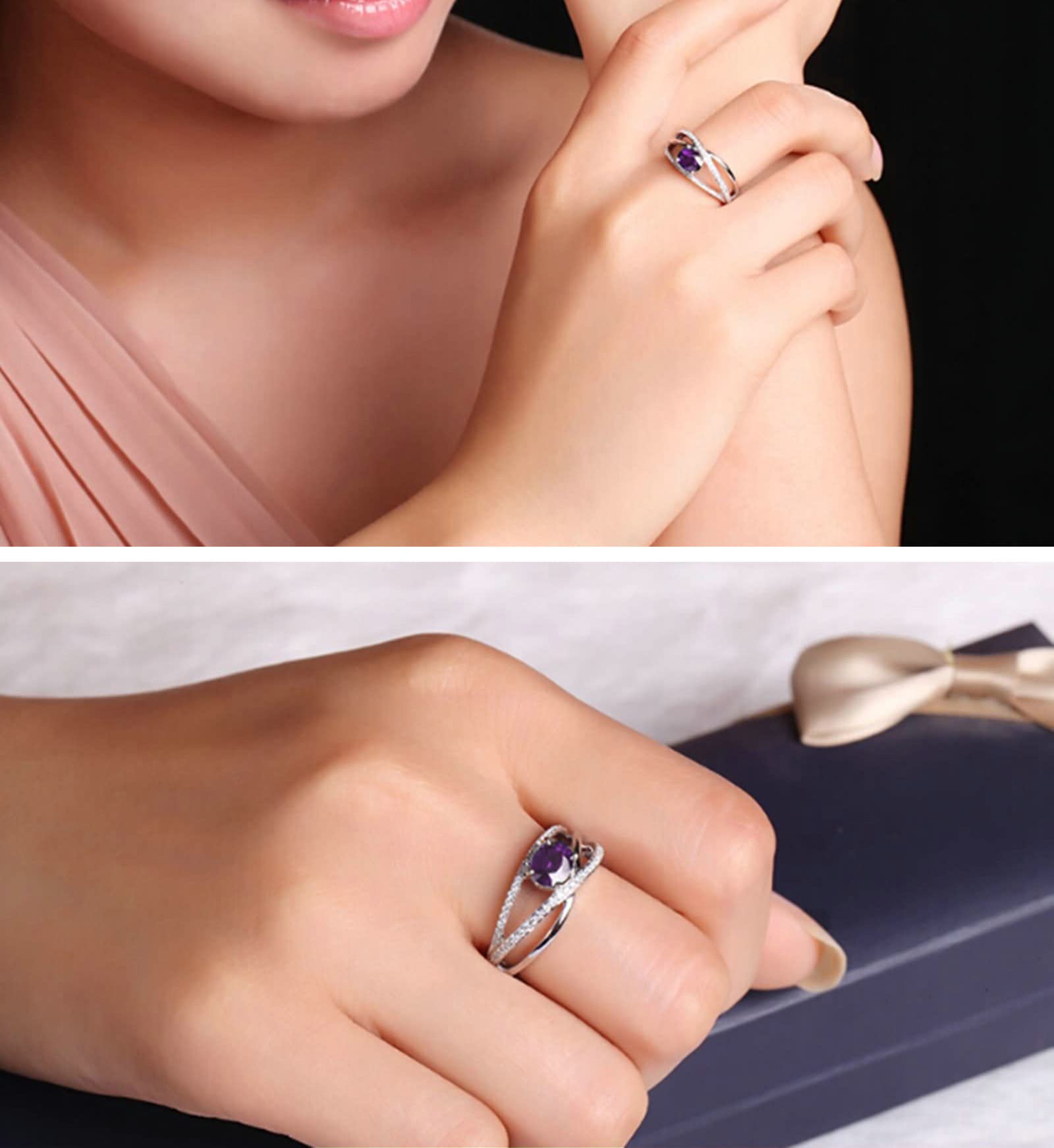 Sterling Silver Kids Rings & Amethyst Women's Rings - Elegant Oval Engagement Thin Band for Gifts, Birthday, Wedding & Everyday Wear
