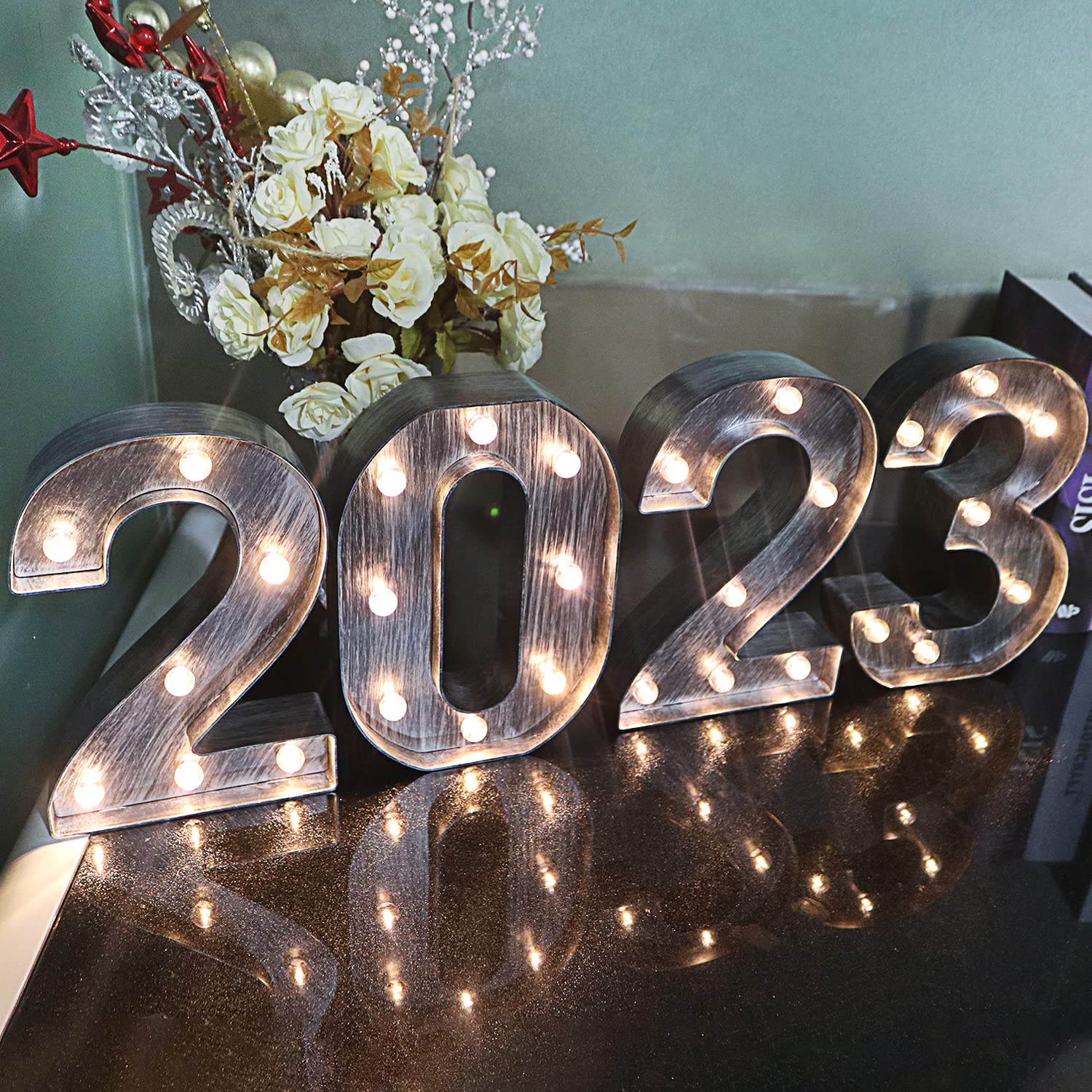 Brushed Silver Gray LED Number Lights - Battery Powered Light Up Sign for Night Light, Wedding, Birthday Party, Christmas Decor, Home Bar - Perfect for Indoor and Outdoor Celebrations