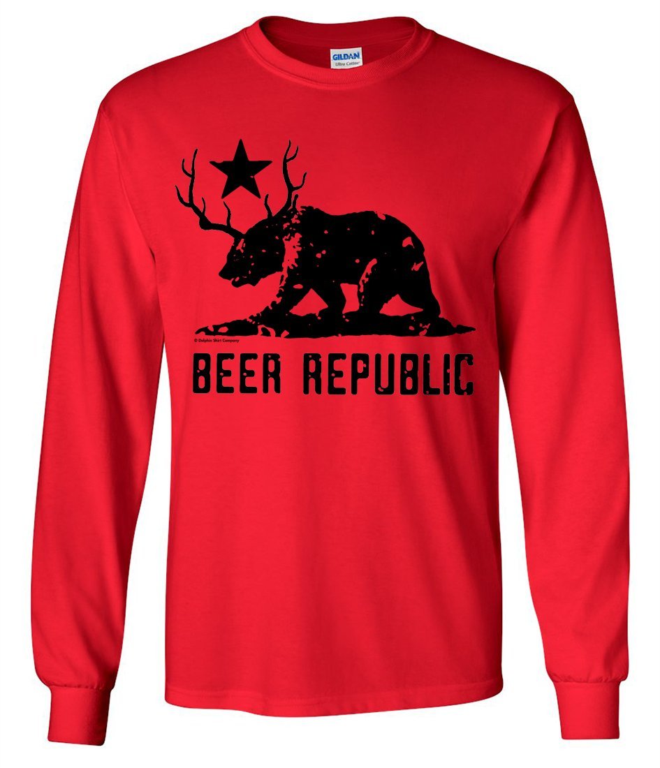 California Bear & Deer Beer Silhouette Graphic Long Sleeve T-Shirt for Men - Cozy Casual Wear for Outdoor Adventures, Camping & Hunting Trips