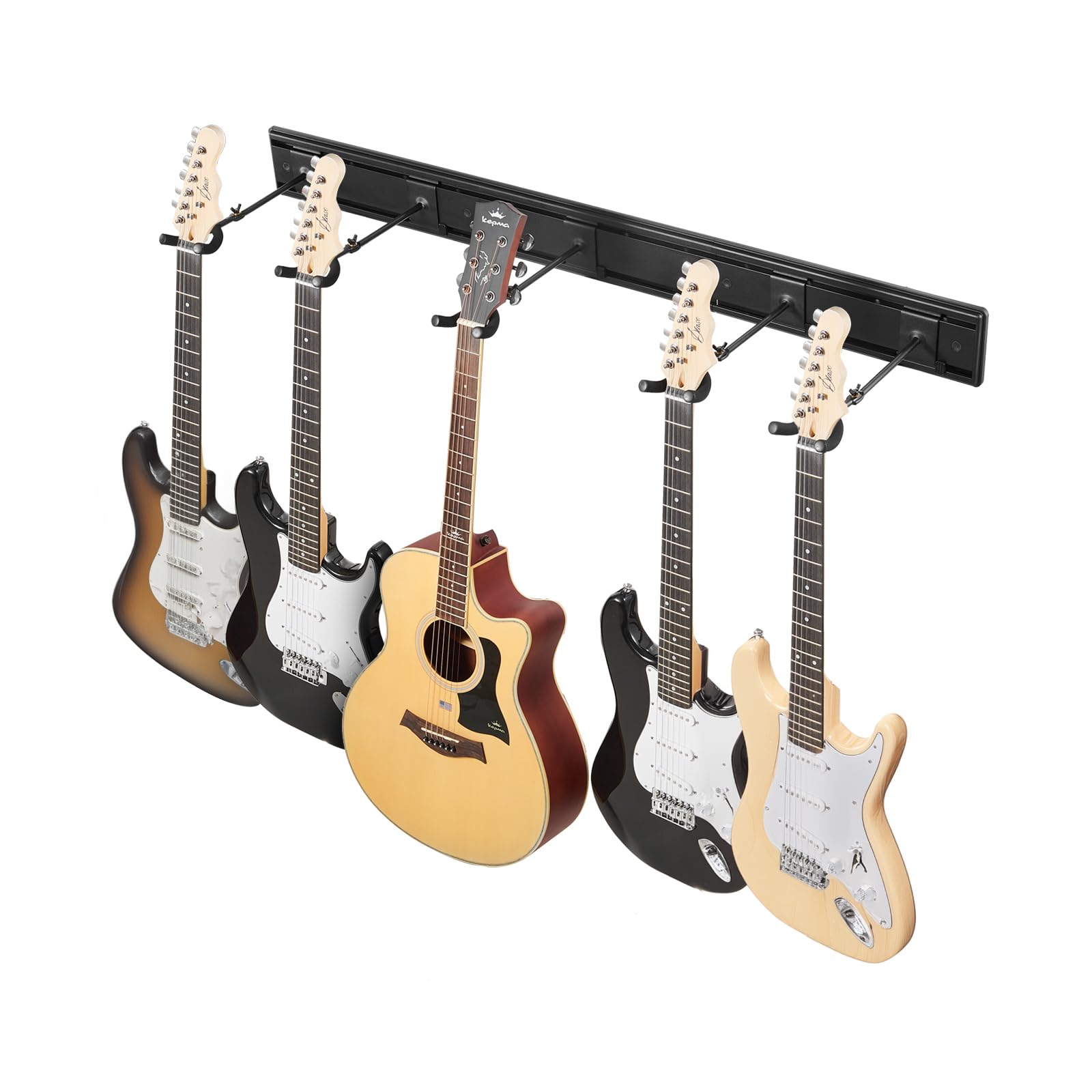 VEVOR 5-Guitar Wall Mount Hanger - Adjustable Aluminum Guitar Wall Rack Display Stand for Acoustic, Electric Guitar, Bass, Banjo & Mandolin | Space-Saving Guitar Storage & Organization for Home, Studio & Music Room