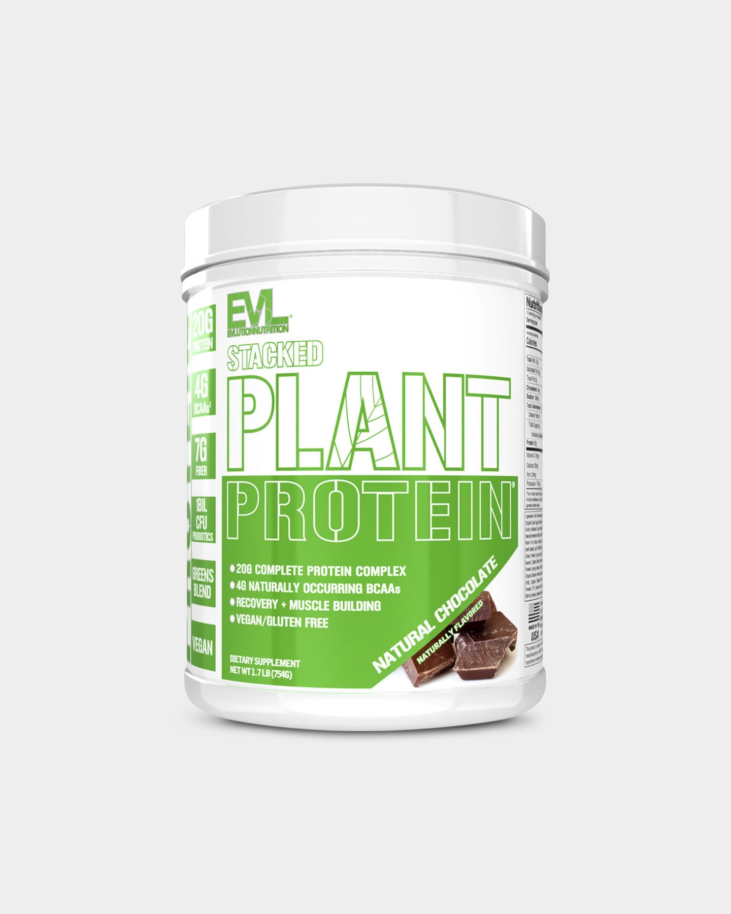 EVLUTION NUTRITION Stacked Plant Protein Powder - Vegan Protein Supplement for Muscle Recovery & Growth - Ideal for Post-Workout, Smoothies & Baking (Chocolate Flavor)