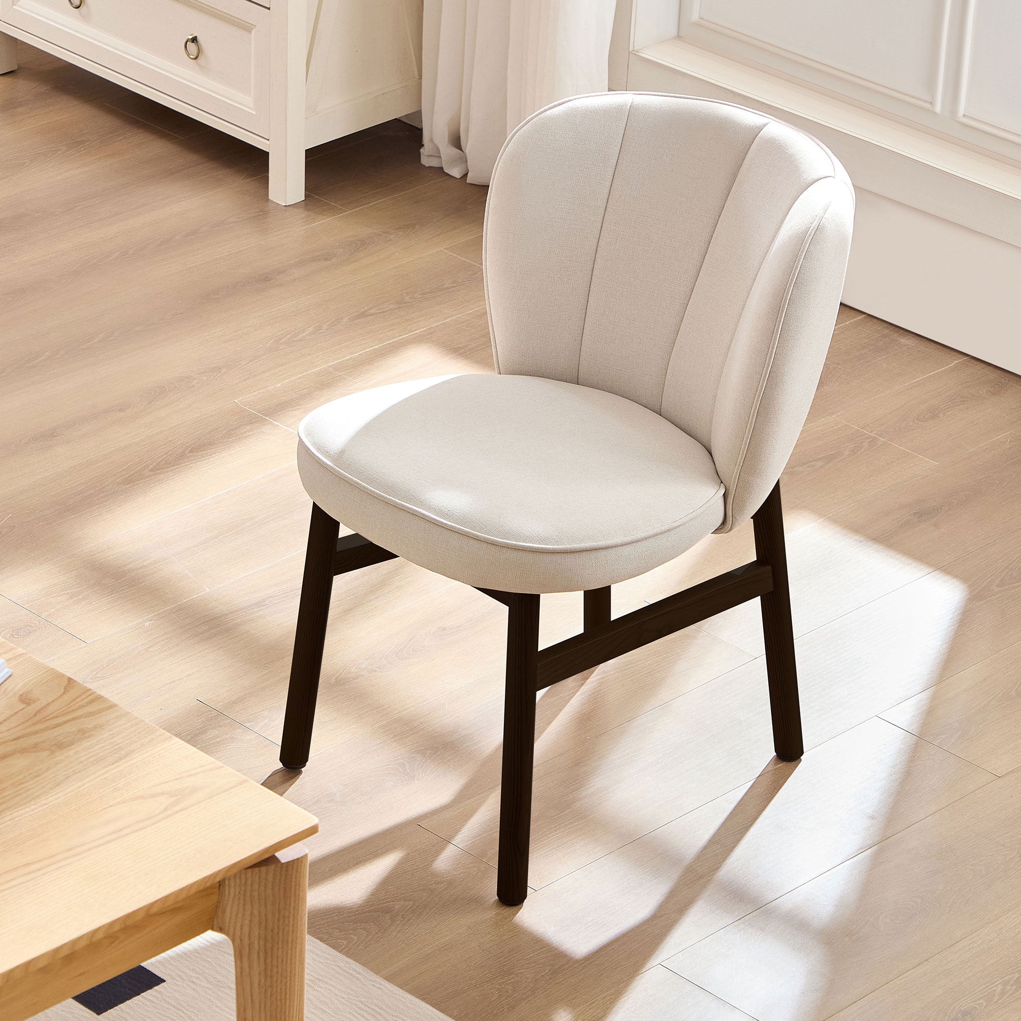 1 PC Wooden Frame Upholstered Shell Dining Chair - Modern Armless Kitchen & Living Room Chair - Comfortable Restaurant Seating for Home Dining & Cafe Use