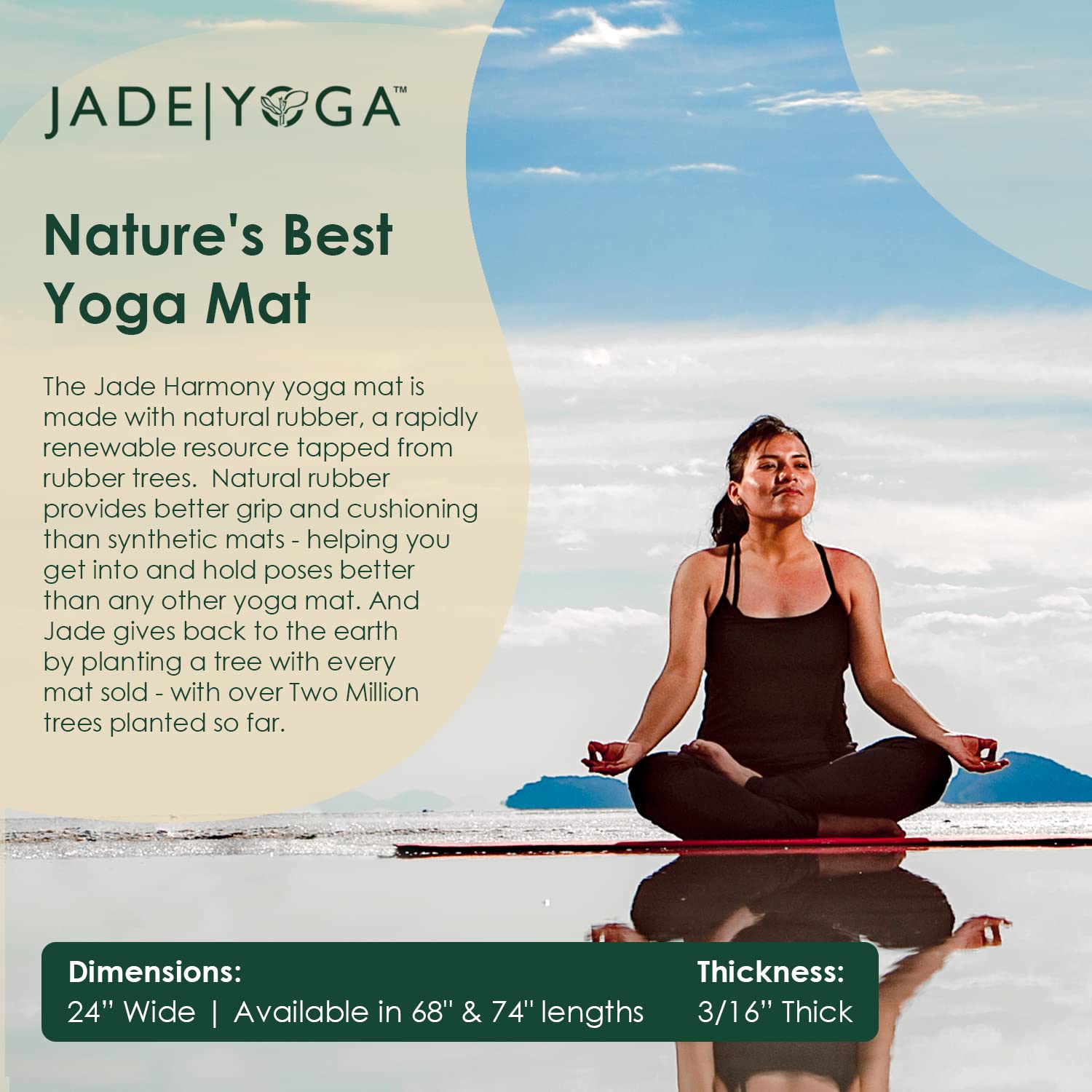 Premium JadeYoga Harmony Yoga Mat - Extra Thick & Non-Slip Natural Rubber Exercise Mat for Home Gym, Pilates & Meditation | Ideal for Yoga, Stretching & Workout Routines for Women & Men | Perfect for Studio, Travel & Daily Fitness Practice