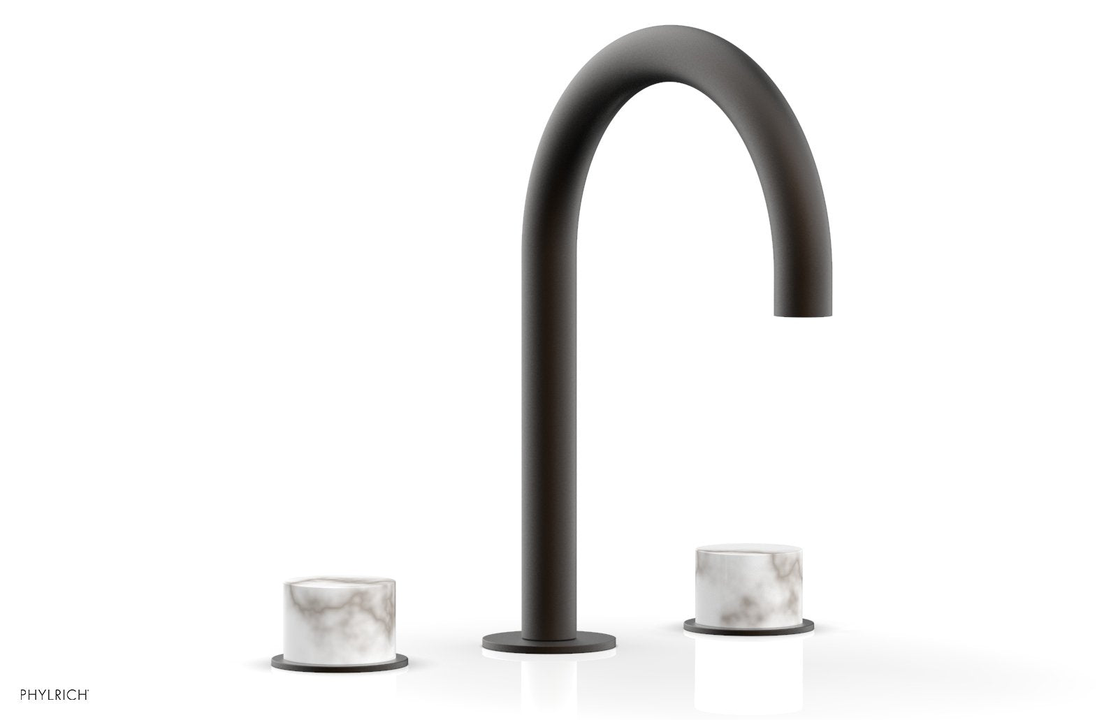 BASIC II Widespread Bathroom Faucet with White Marble Handles - 8 Inch Centerset, Brushed Nickel Finish for Modern Vanity Sinks (Model 230-03) - Perfect for Guest Bathrooms and Powder Rooms