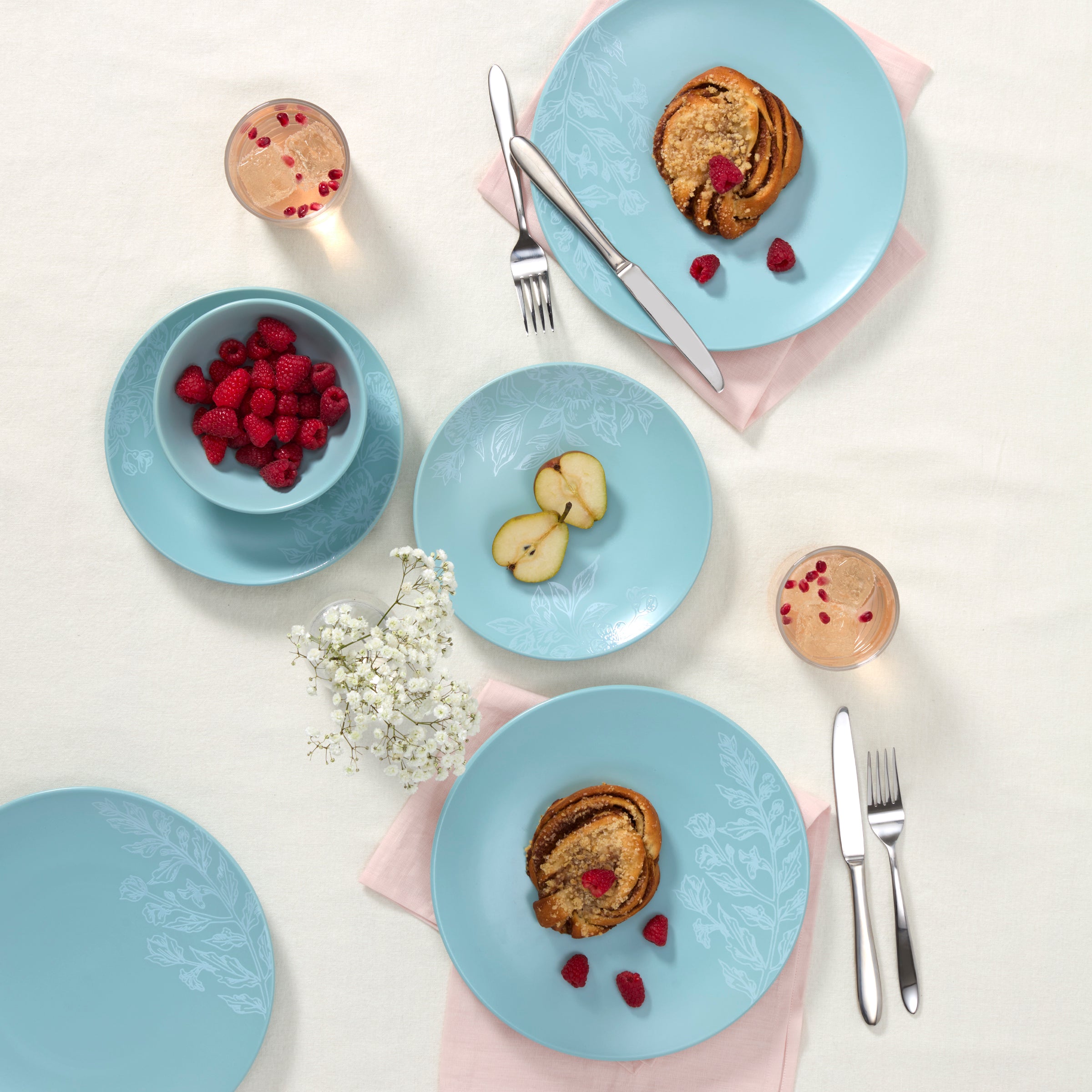 Roseto French Blue 12-Piece Dinnerware Set - Elegant Porcelain Plates, Bowls & Mugs - Perfect for Formal Dining, Dinner Parties & Home Decor
