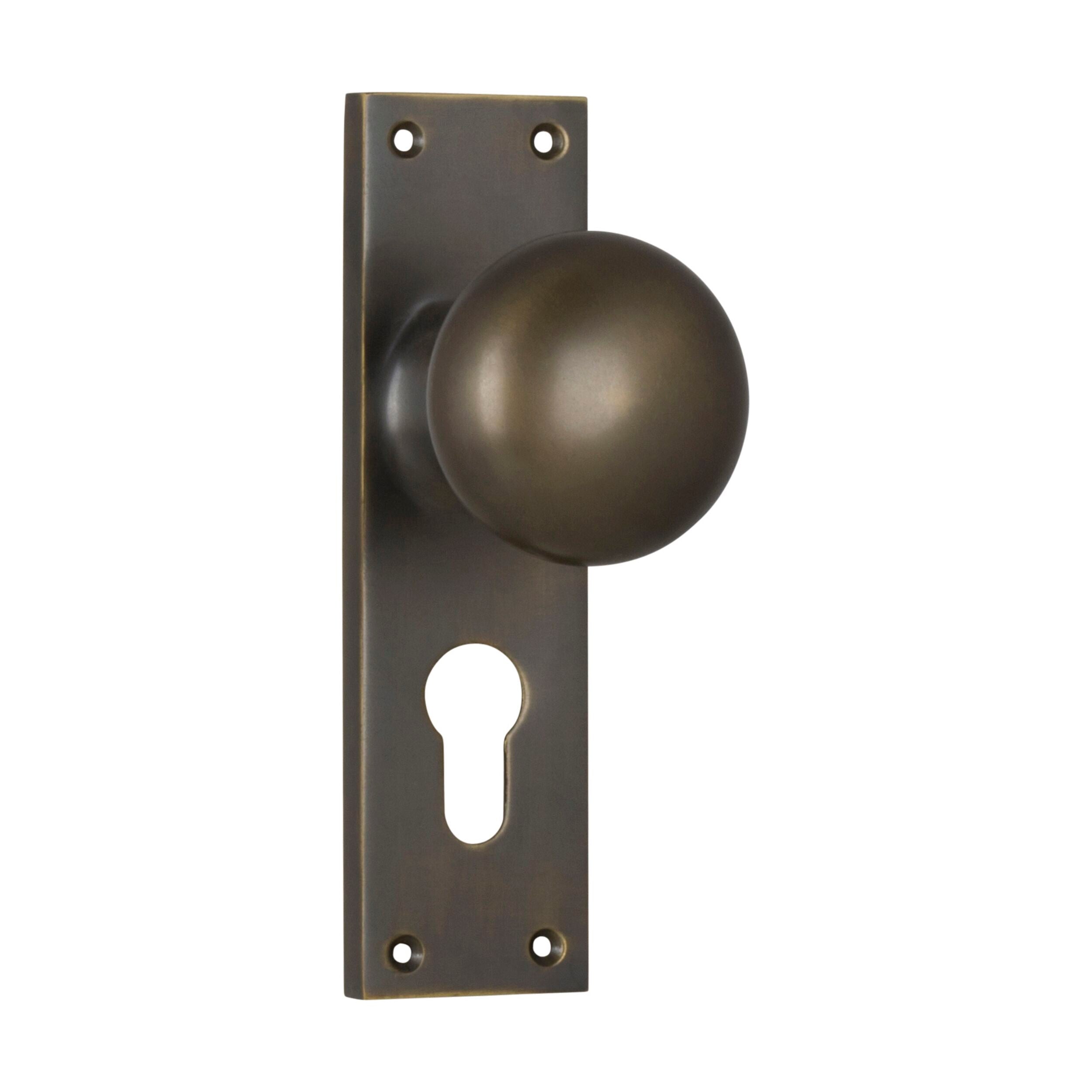 Victorian Euro Style Antique Brass Door Knob Pair - H152xW42xP75mm - Perfect for Classic Home Interiors, Vintage Doors & Restoration Projects