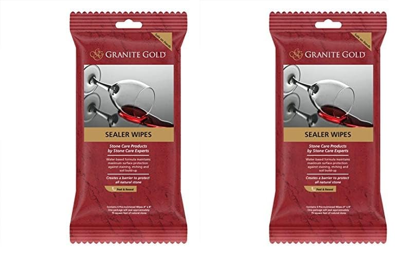 Granite Gold Water-Based Sealer Wipes for Granite, Marble, Travertine & Natural Stone Countertops – 6 Count (Pack of 2) – Easy Protection & Shine for Kitchen & Bathroom Surfaces