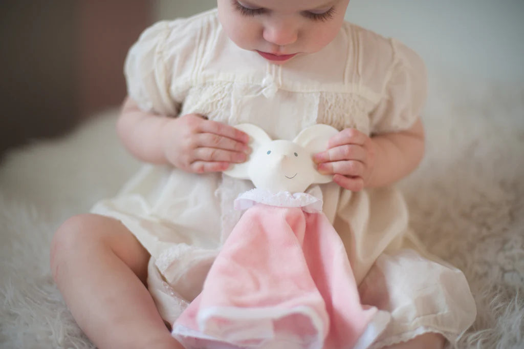 Tikiri Meiya the Mouse Snuggly Teether & Comforter - Soft Baby Teething Toy for Soothing Gums & Comfort - Perfect for Infants & Toddlers During Sleep, Travel, and Playtime