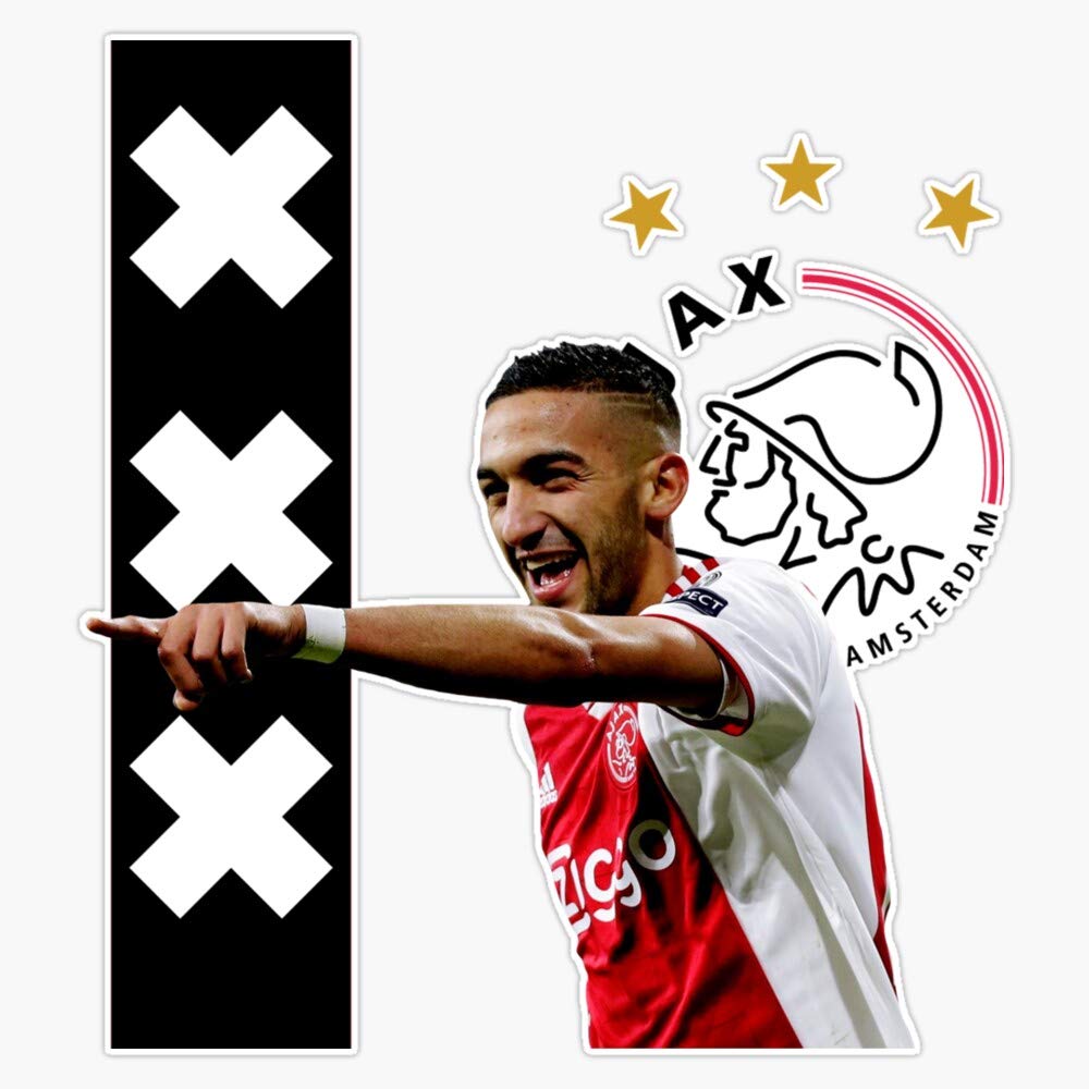 Hakim Ziyech Ajax Footballer Amsterdam Vinyl Stickers - Waterproof Decal for Car, Laptop, Bumper, Phone, Helmet - 5 Inch Sports Fan Gift for Soccer Lovers - Perfect for Game Day, Room Decor & Personalizing Your Belongings