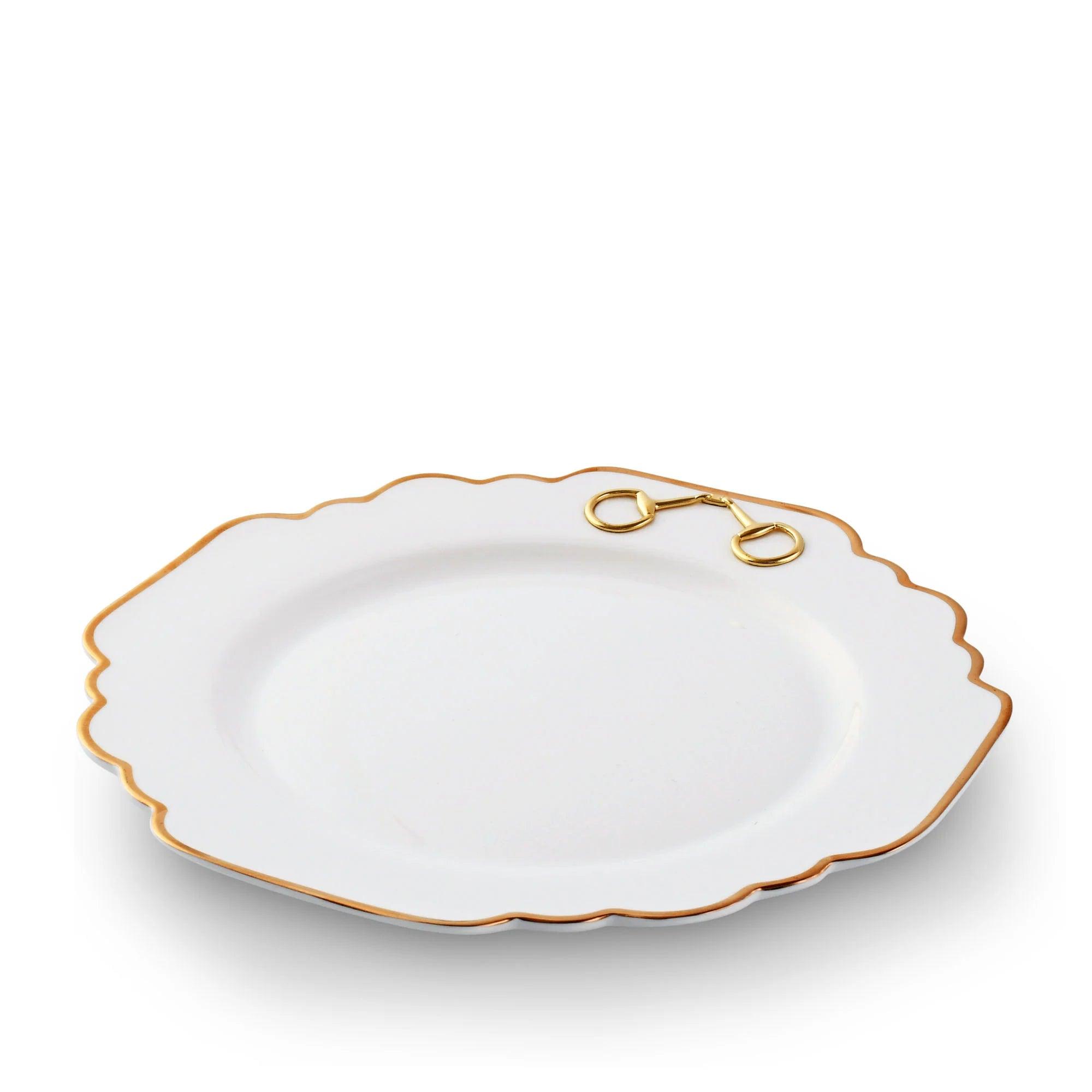 Premium Snaffle Bit Gold Scallop Edge Dinner Plates - Elegant Fine China for Formal Dining, Wedding Receptions & Holiday Entertaining