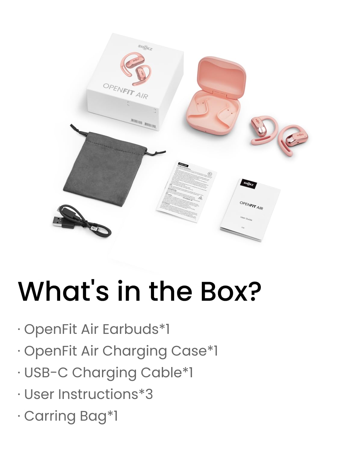 SHOKZ OpenFit Air Open-Ear True Wireless Bluetooth Headphones - IPX4 Water Resistant, Secure Earhook Design for Running, Workouts & Daily Use - Pink Wireless Earbuds for Sports, Gym & Outdoor Activities