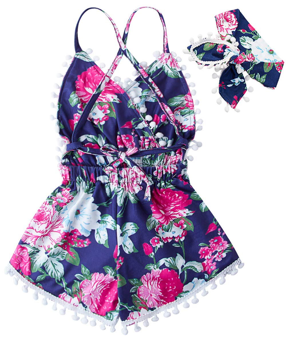 6M-3T Baby Girl Backless Bodysuit Outfit Set - Cute Romper Jumpsuit with Matching Headband for Summer, Photoshoot & Special Occasions