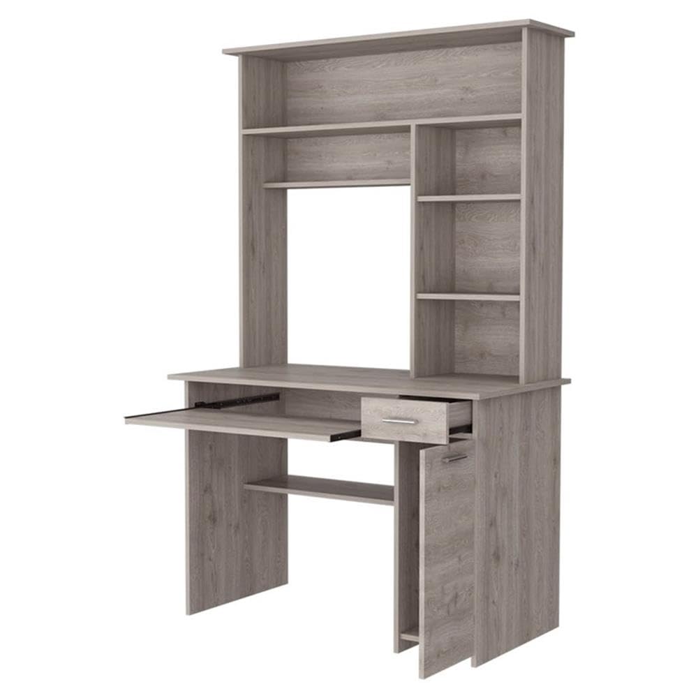 Weston 180 Two Computer Desk with Hutch - Light Gray Home Office Desk with Retractable Keyboard Tray, Drawer, CPU Panel & 6 Open Shelves | Perfect for Small Spaces, Gaming Setup & Remote Workstations