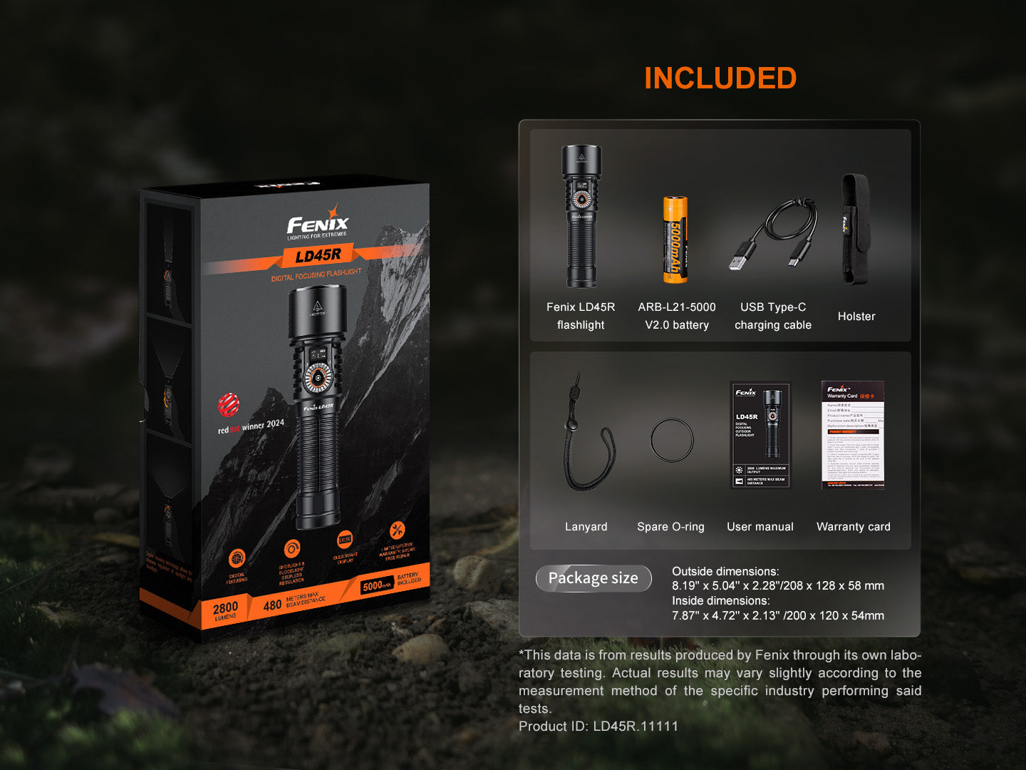 Fenix LD45R Rechargeable LED Flashlight - 2000 Lumens, Waterproof, Digital Focus - Perfect for Camping, Hiking & Emergency Preparedness