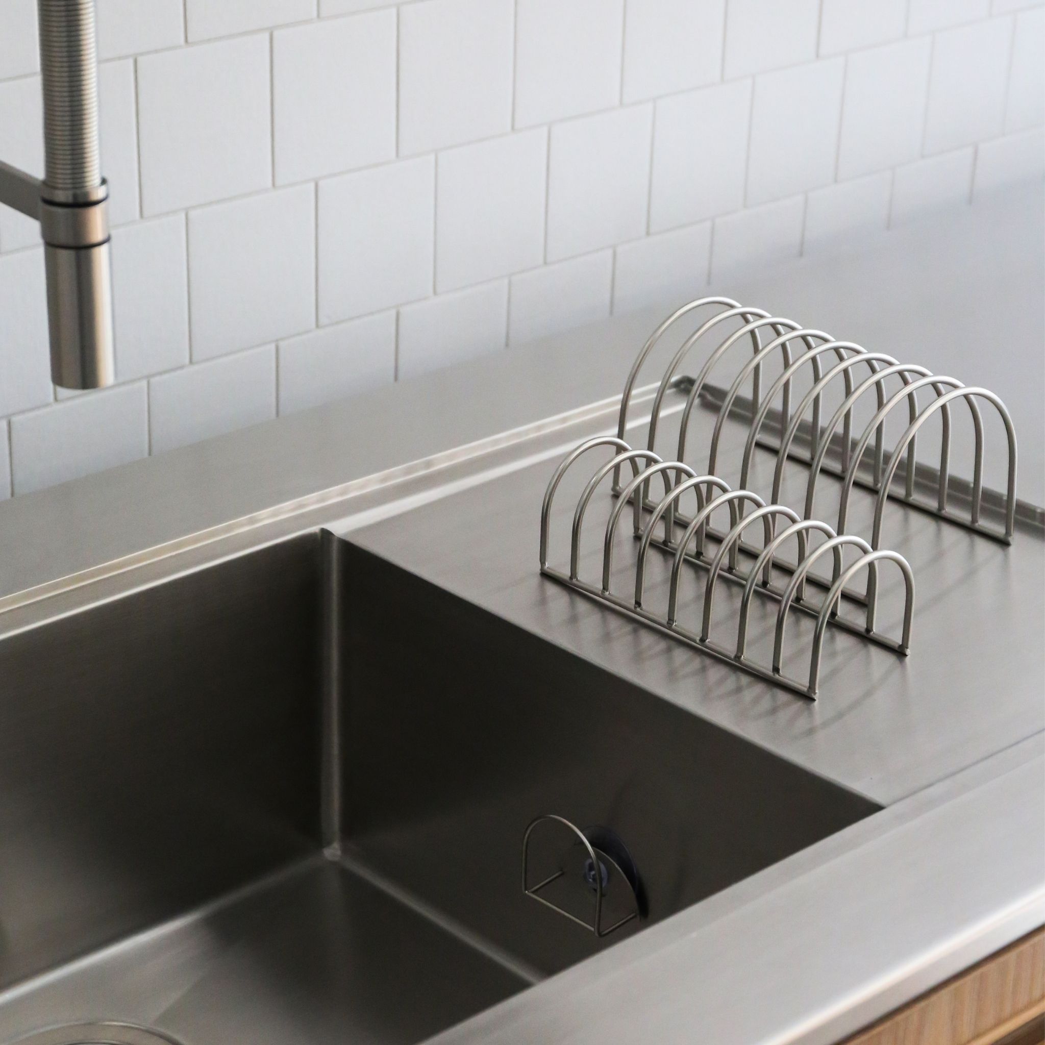 Premium Brushed Steel Dish Drainer Set of 2 - Space Saving Kitchen Organizer for Countertop Drying Rack | Ideal for Small Kitchens, Apartments & RVs