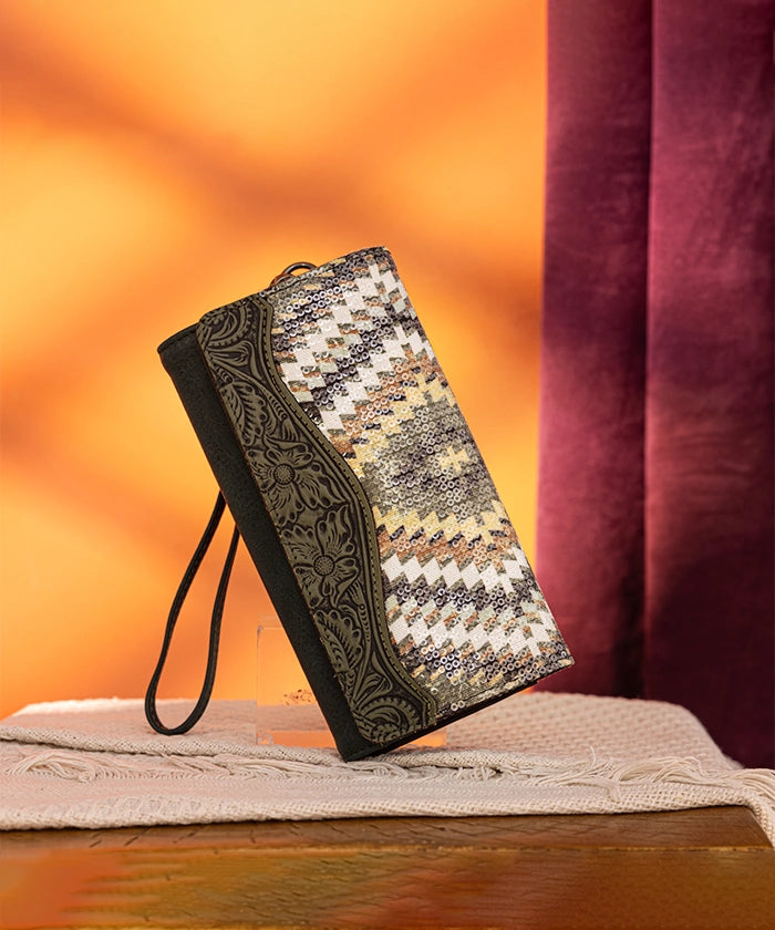 Montana West Sequined Aztec Wristlet Clutch Purse for Women | Stylish Crossbody Bag for Parties, Weddings & Evening Events