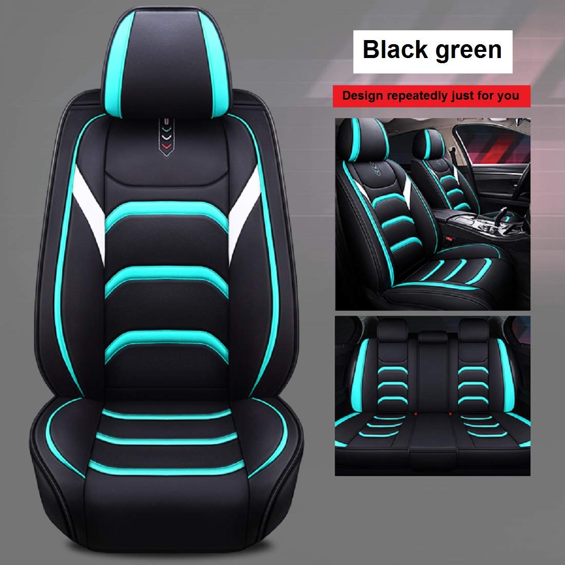 Premium Faux Leather Car Seat Covers - Universal Fit for Cars, SUVs & Trucks | Black-Green Auto Interior Accessories | Durable & Stylish Protection for Daily Commute & Road Trips