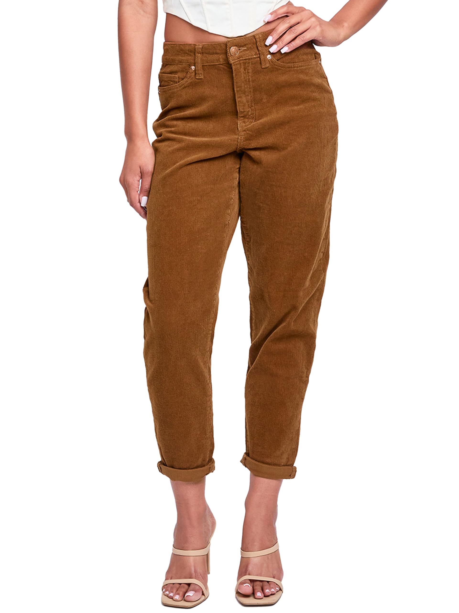 YMI Women's Corduroy Mom Jeans - High Waisted Stretch Comfort Fit Pants for Casual Wear & Everyday Outfits | Perfect for Work, Shopping and Weekend Activities