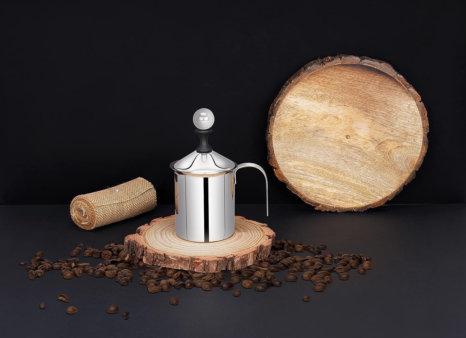 Premium Stainless Steel Milk Frother for Hot & Cold Coffee - 400ml Manual Pump, Silver - Perfect for Lattes, Cappuccinos & Hot Chocolate at Home or Cafe