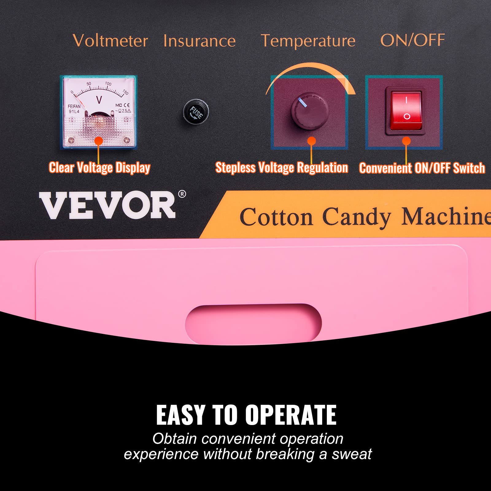 VEVOR Commercial Electric Cotton Candy Machine Cart with Cover & Stainless Steel Bowl - Includes Sugar Scoop & Storage Drawer - Perfect for Home Use, Carnivals, Kids Birthday Parties, Family Gatherings & Events - Pink Floss Maker for Sweet Treats & Fun Desserts