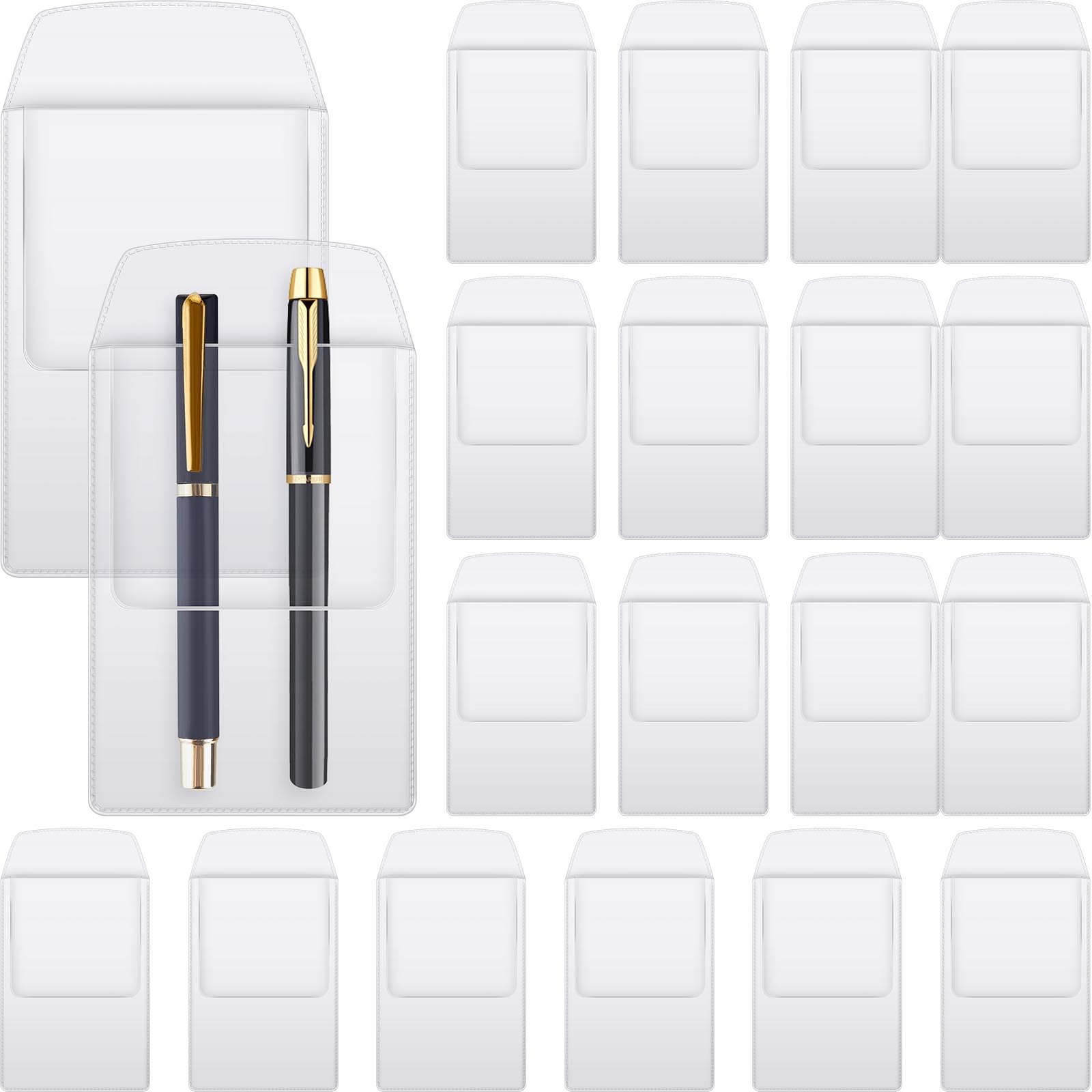 50 Pcs Heavy Duty PVC Pocket Protector - Pen Holder & Organizer Pouch for Shirts, Lab Coats, Pants - Holds Pens, Pointers, Cards & Notes (Clear, Classic) - Perfect for Hospital, Office & School Use