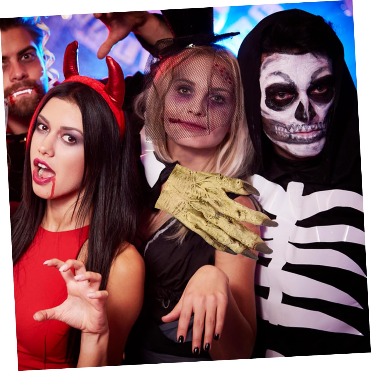 2 Pairs Zombie Hands Gloves - Scary Halloween Costume Accessories for Devil, Horror Dress Up & Party Makeup Props (Yellow) - Perfect for Trick or Treat, Haunted House & Cosplay Events