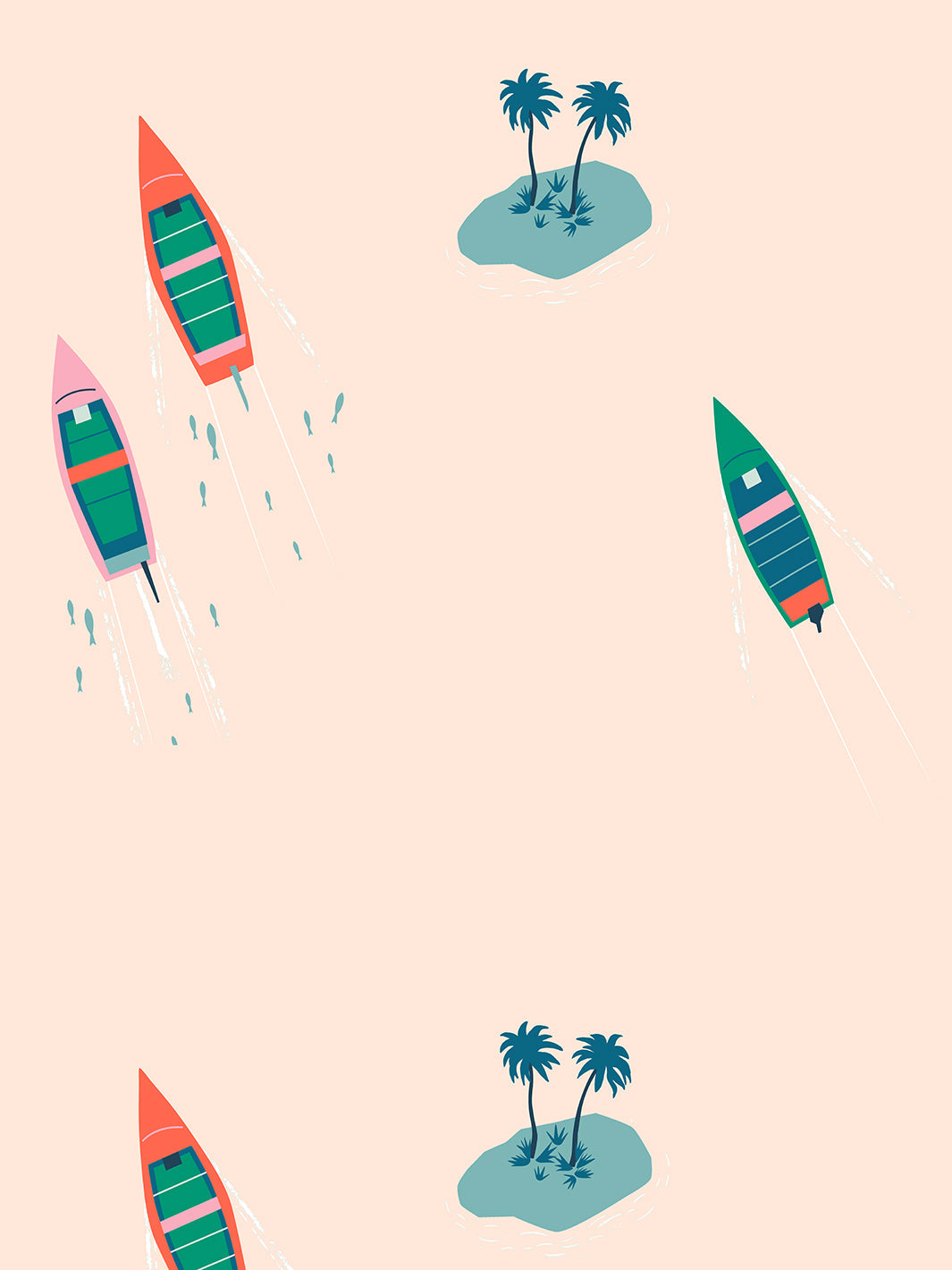 Tea Collection 'Island Boats' Peach Wallpaper - Tropical Nautical Decor for Beach House, Bathroom & Nursery