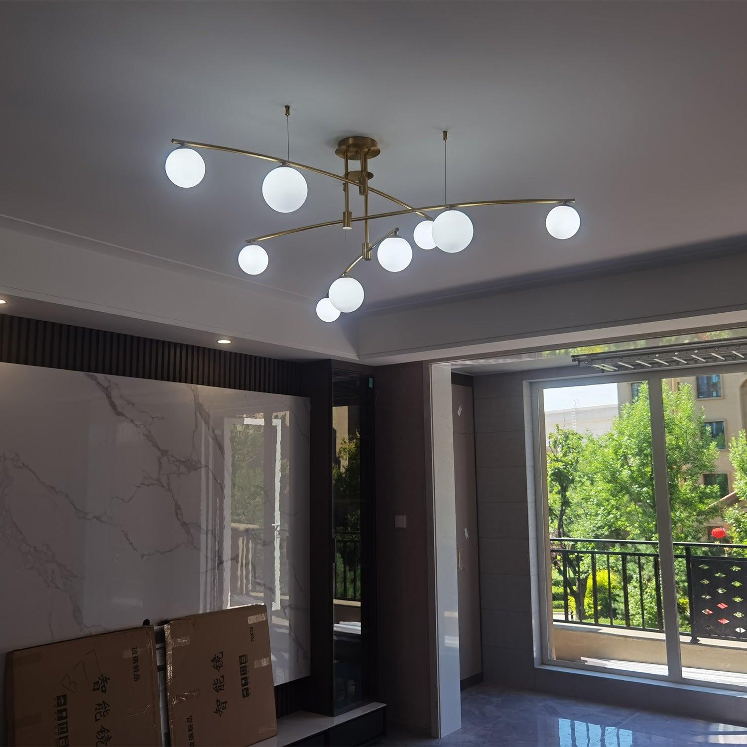 Modern Long Arm Chandelier - Elegant Crystal Ceiling Light Fixture for Dining Room, Living Room & Bedroom | Energy Efficient LED Lighting for Home Decor