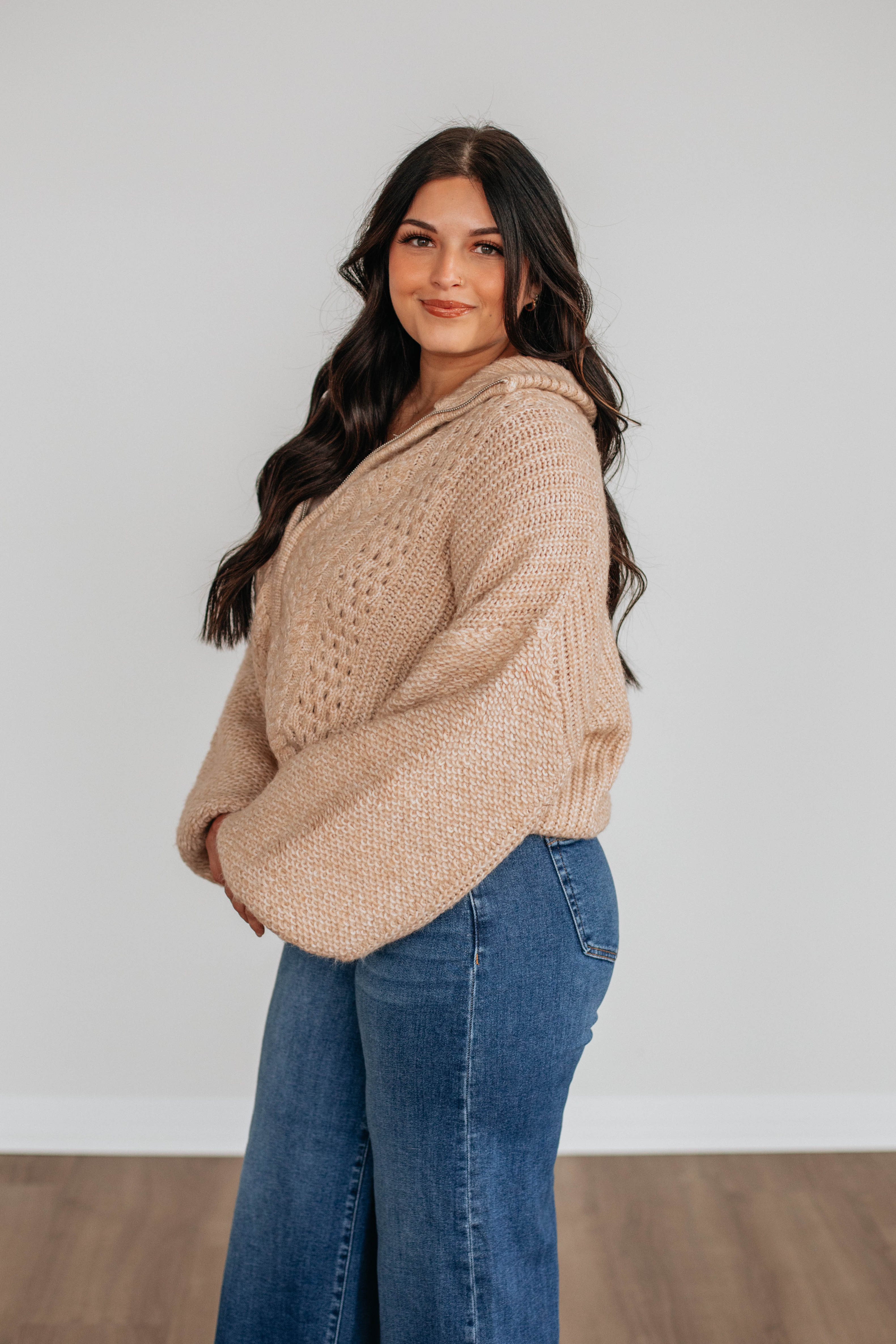 Chivonne Women's Cable Knit Zip Up Sweater - Cozy Winter Pullover for Casual Outfits & Outdoor Activities
