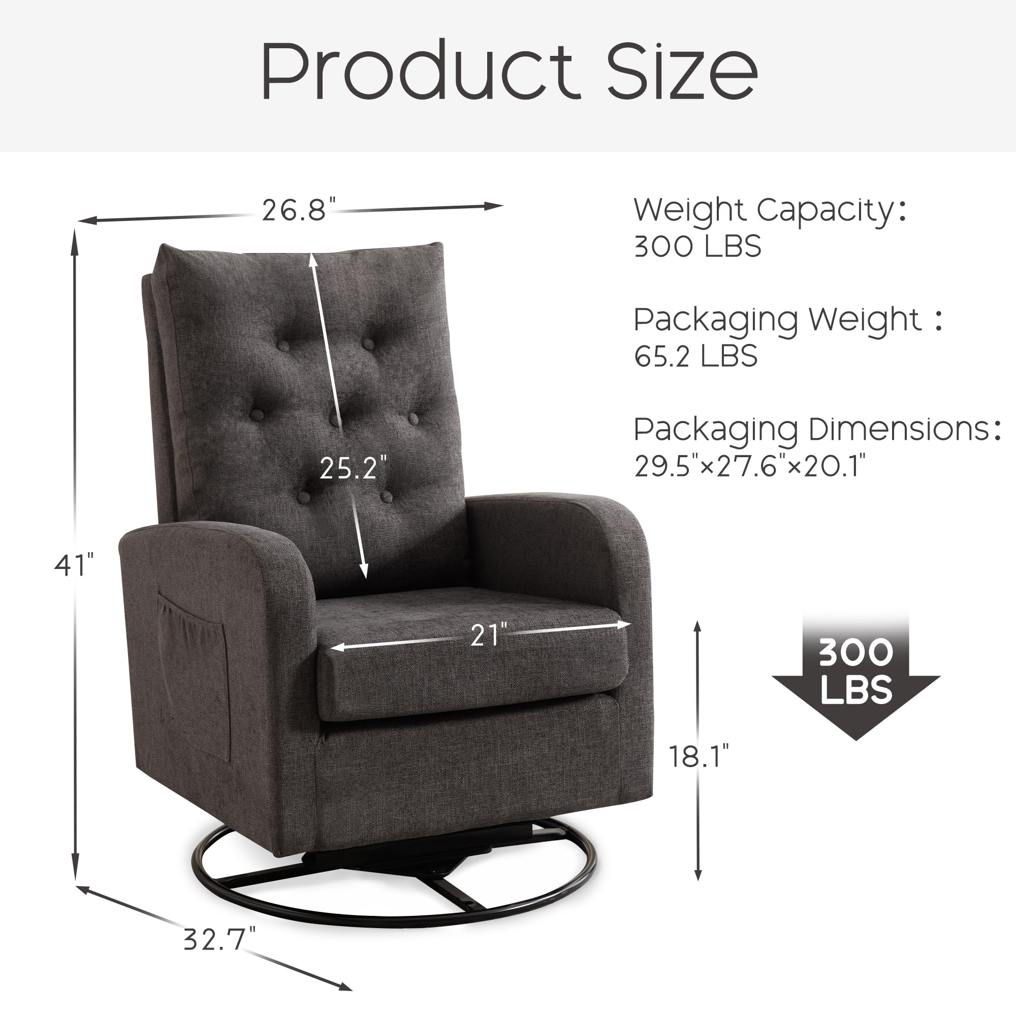 360° Swivel Rocking Chair Nursery Glider - Modern Padded Armchair with Teddy Fabric for Living Room, Bedroom & Nursery | Comfortable Breastfeeding Chair for Moms, Adults (Dark Grey) | Perfect for Nursing, Reading & Relaxing