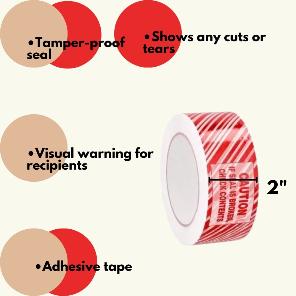 PSBM Tamper Evident Security Tape - 2 Inch x 110 Yards (36 Pack) - Red & White Warning Stripe with 'Caution If Seal is Broken Check Contents' Text - Ideal for Shipping Boxes, Warehouse Security & Package Protection