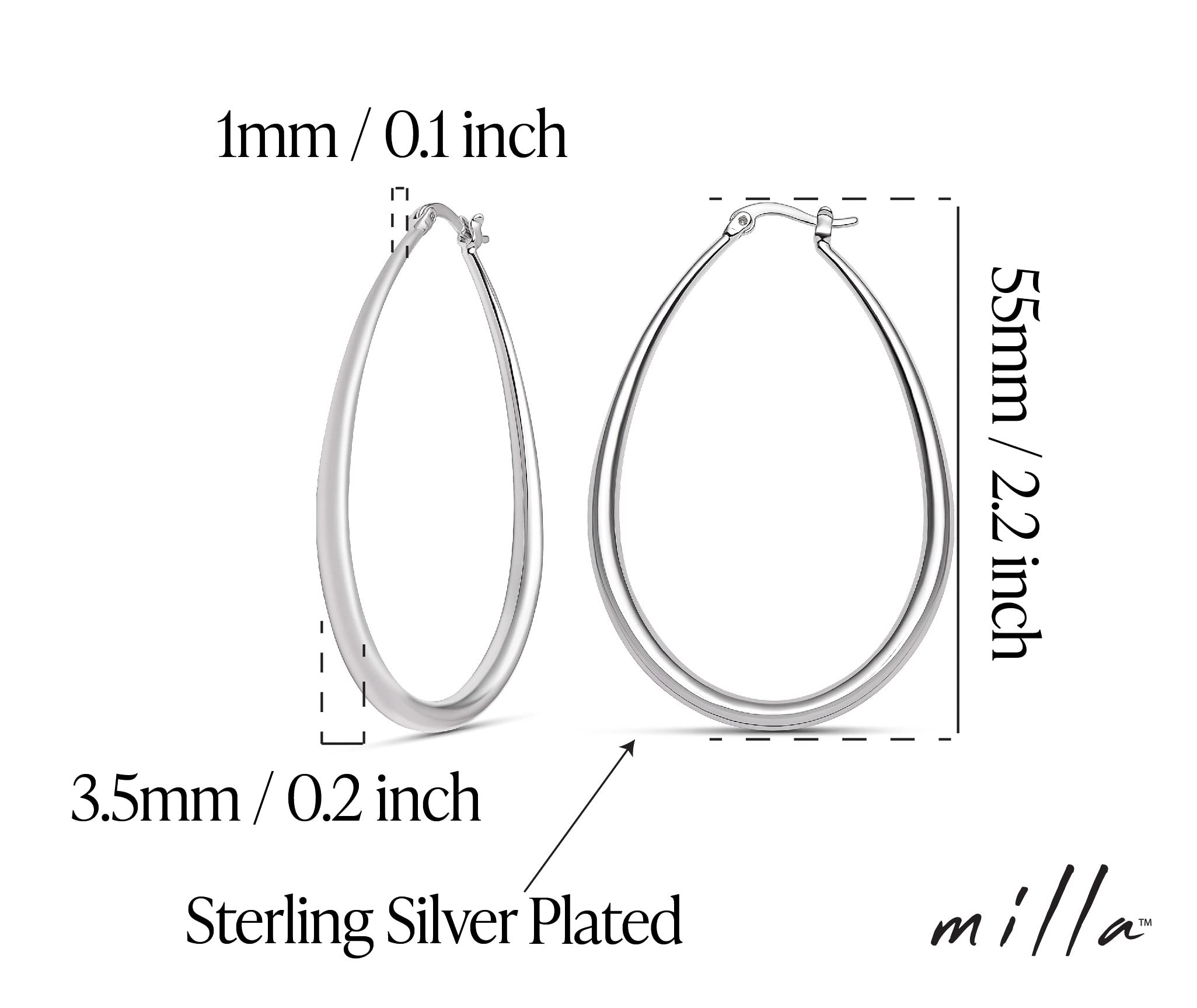 MILLA Oval Hoop Earrings for Women - 14K Gold Plated, Rose Gold & Sterling Silver Plated Hypoallergenic Lightweight Earrings - Perfect for Everyday Wear, Office & Special Occasions