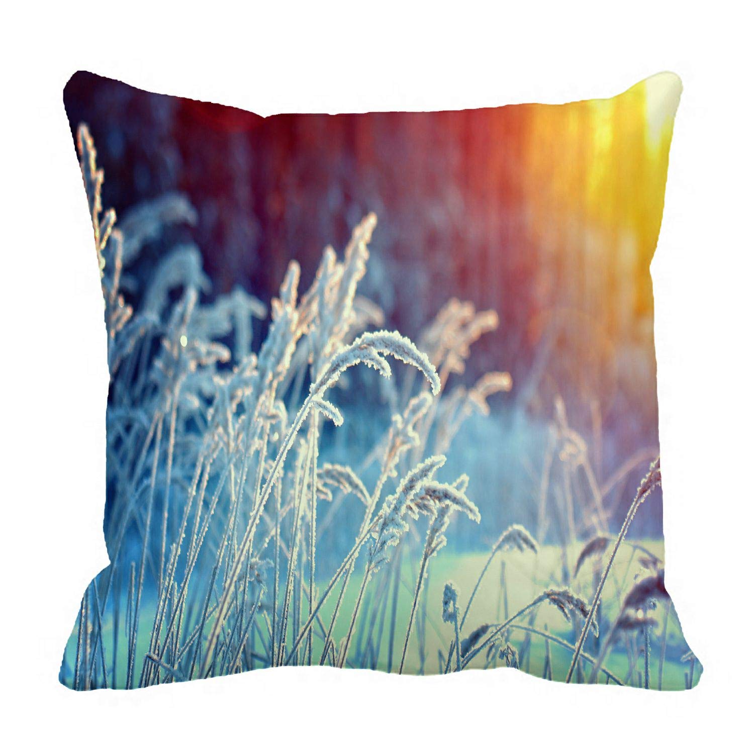 ABPHQTO Frozen Flower Pine Forest & Sunset Winter Scene Pillow Cover - 20x20 Inch Reversible Couch & Bed Pillow Case - Home Decor for Living Room, Bedroom, Dorm