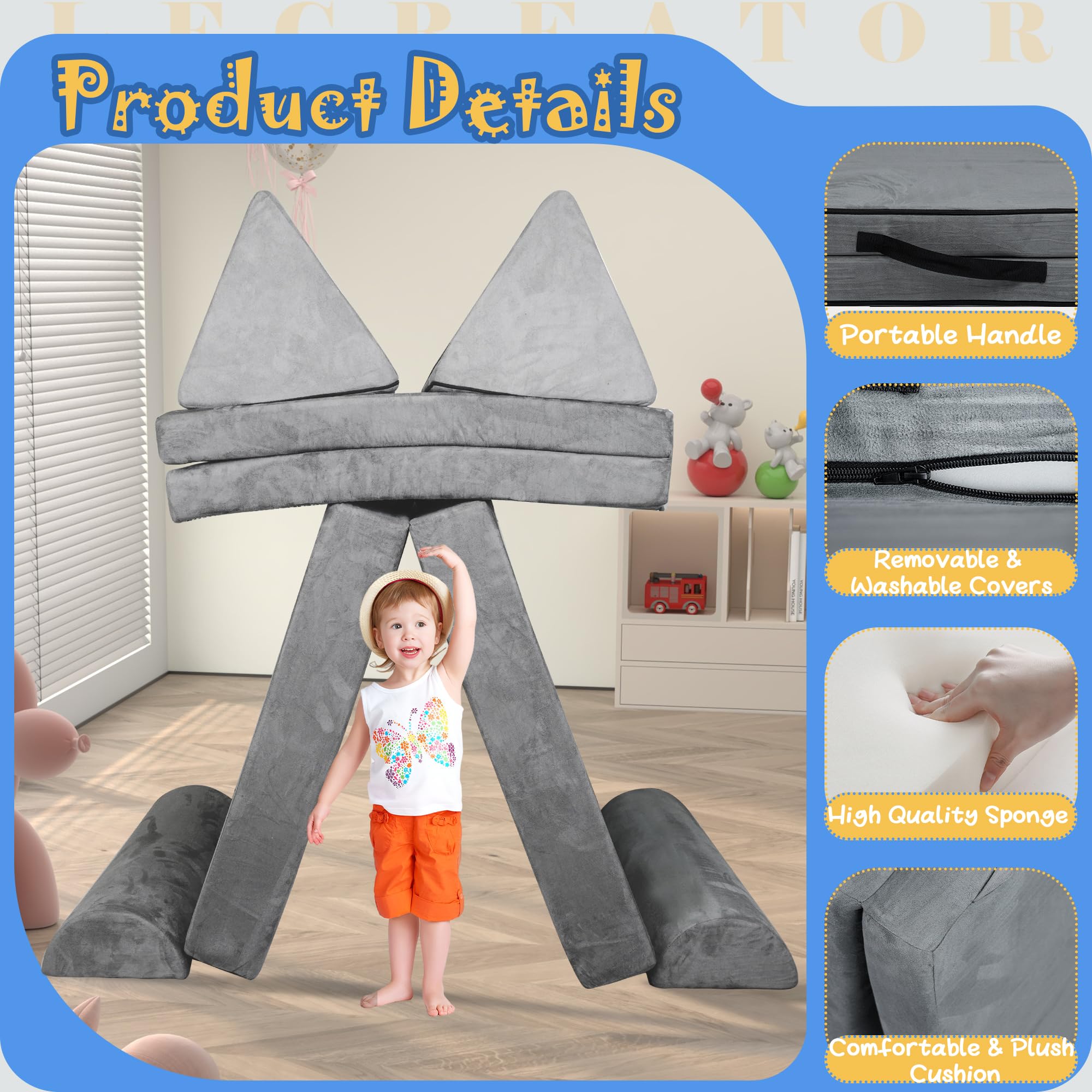 Modular Kids Sofa - Toddler & Baby Playroom Couch for Boys & Girls, Soft and Safe Lounge Furniture for Playtime, Nap Time, and Reading - Perfect for Bedrooms, Playrooms, and Daycare Centers