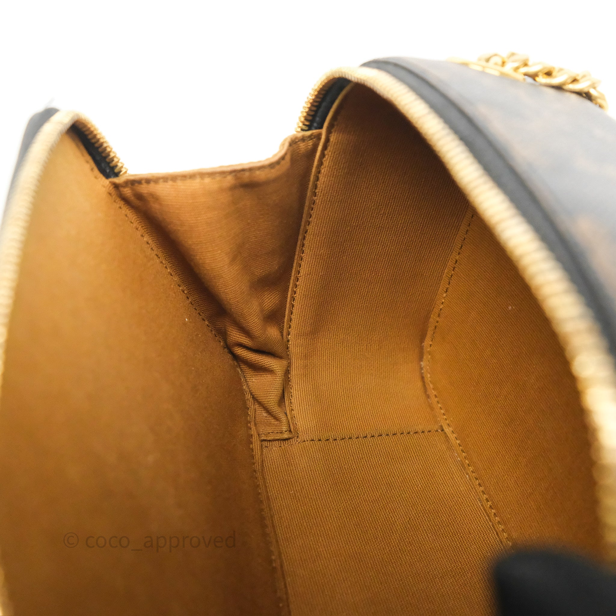 Celine Triomphe Box On Chain Bag in Tan Calfskin Leather with Canvas Accents - Perfect for Work, Evening Events & Everyday Luxury