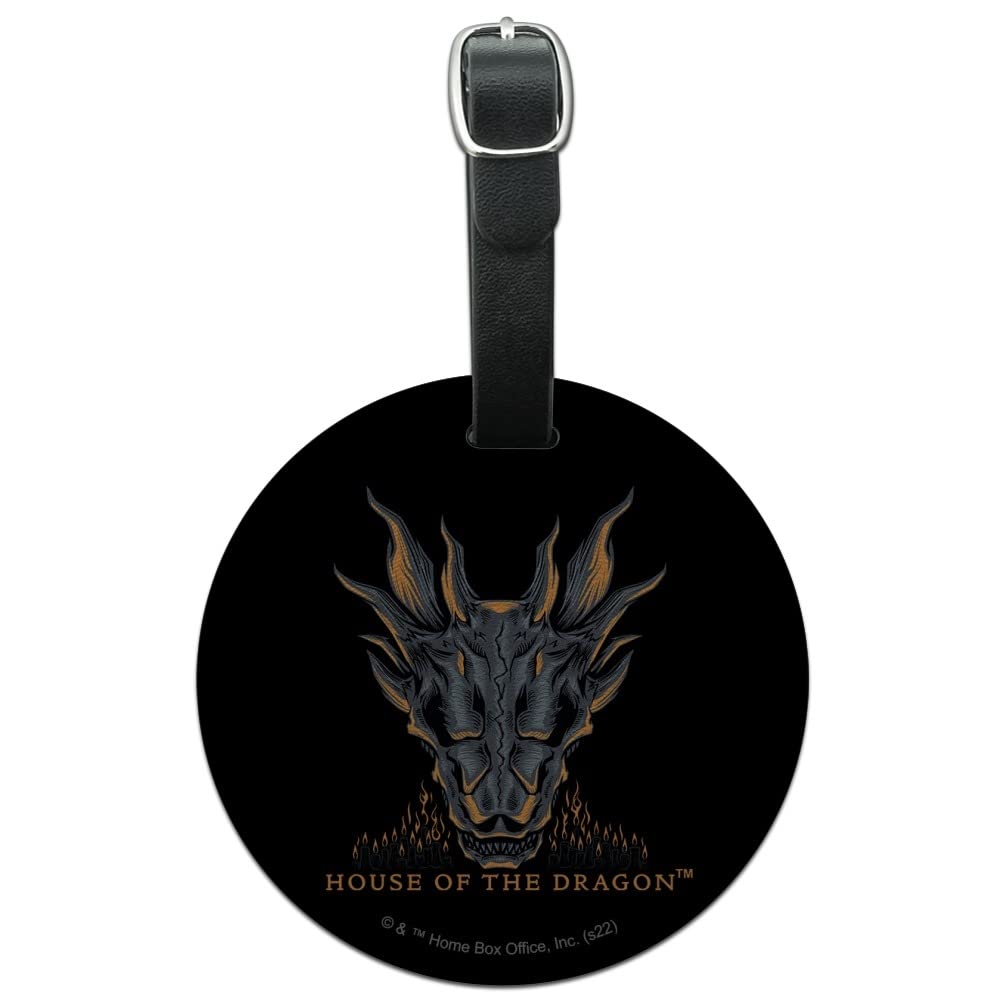House of the Dragon Skull Round Leather Luggage Tag - Vintage Style Carry-On ID Tag for Suitcases & Travel Bags - Perfect for Airports, Cruises & Business Trips
