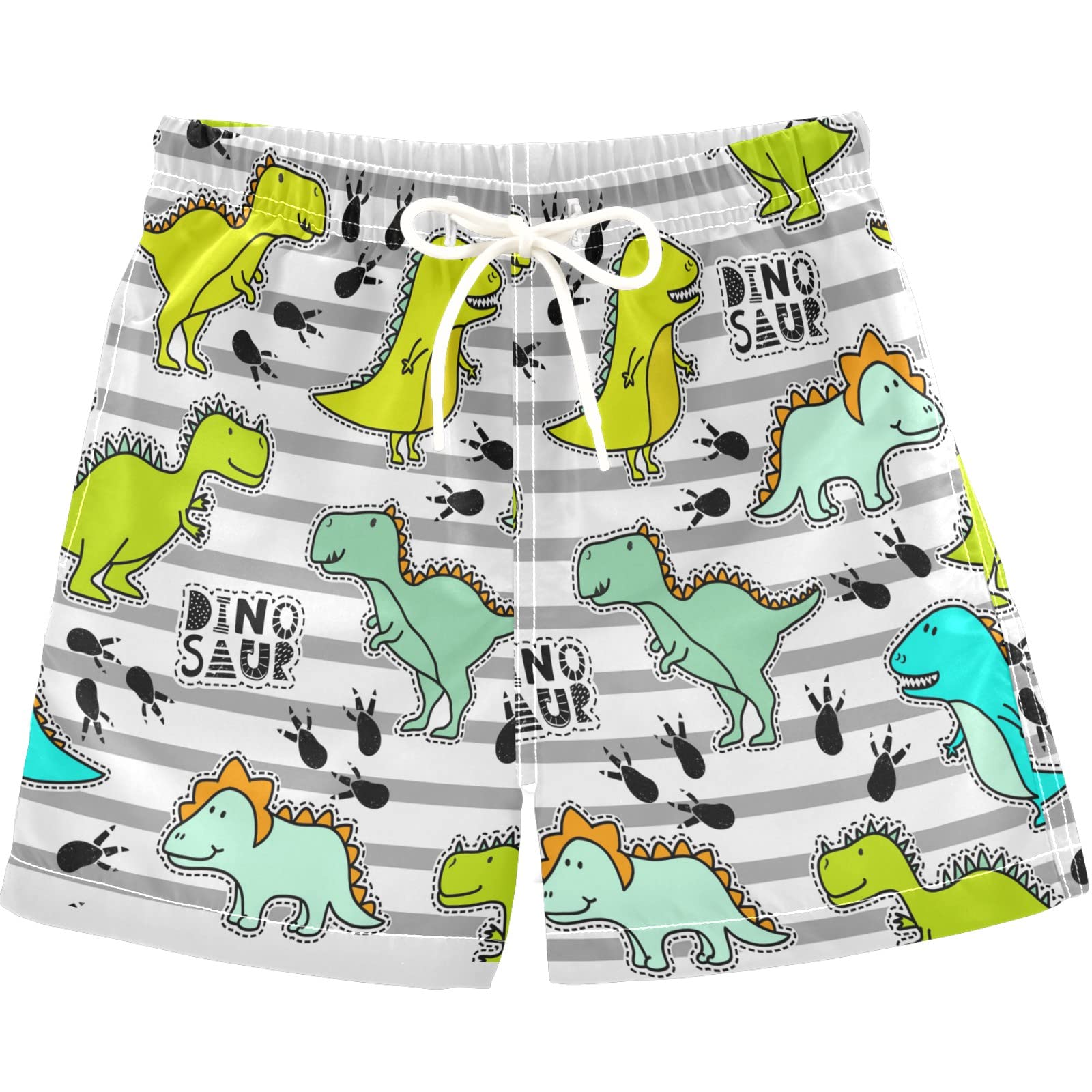 **Visesunny Boys' Dino & Footprint Grey Stripe Swim Trunks - Toddler Bathing Suits for Kids, Baby Boy Swimsuit - Perfect for Pool, Beach & Summer Water Play**