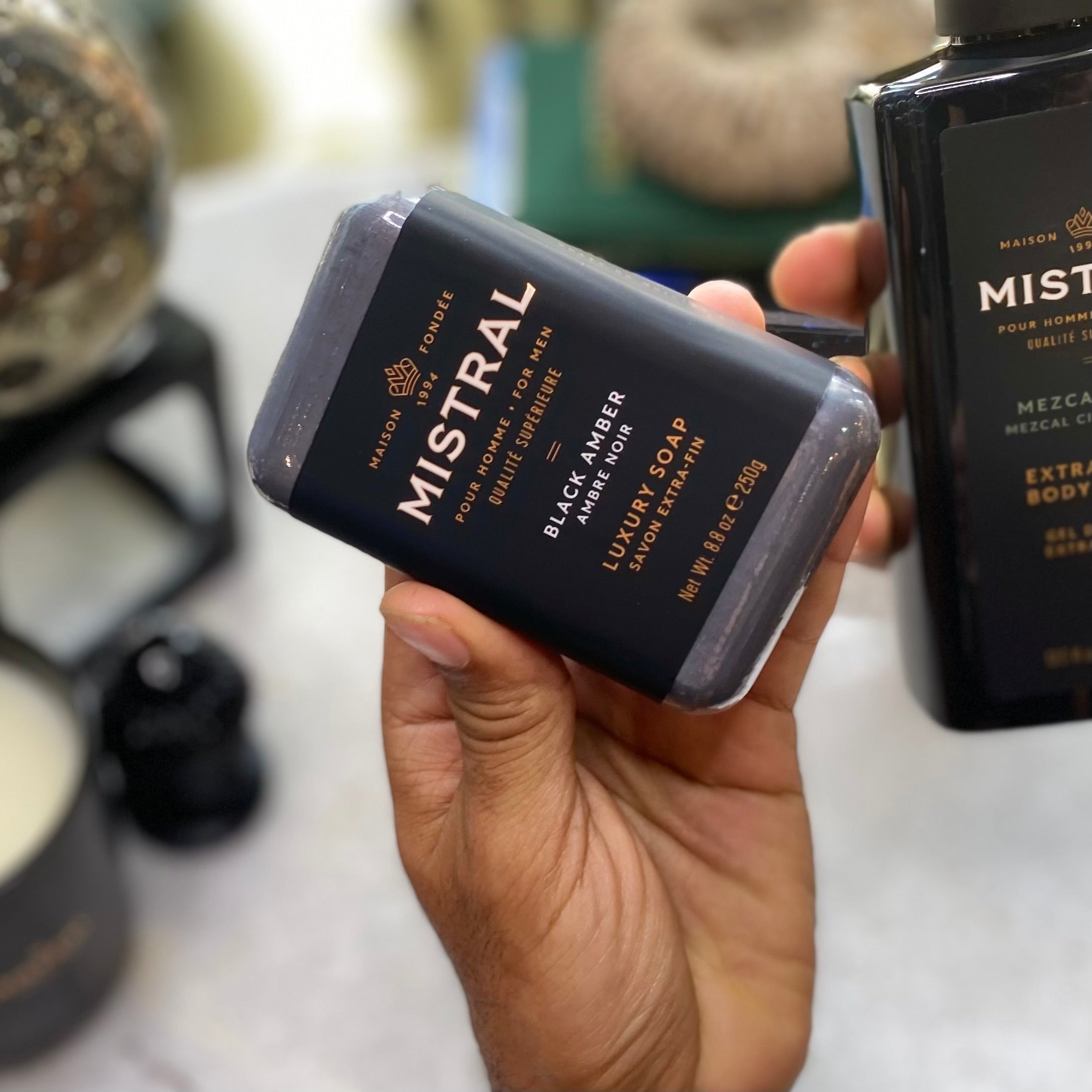 Black Amber Mistral Men's Bar Soap - Luxury Fragrance Soap for Men, Natural Skin Cleansing & Moisturizing - Perfect for Daily Shower, Gym & Travel