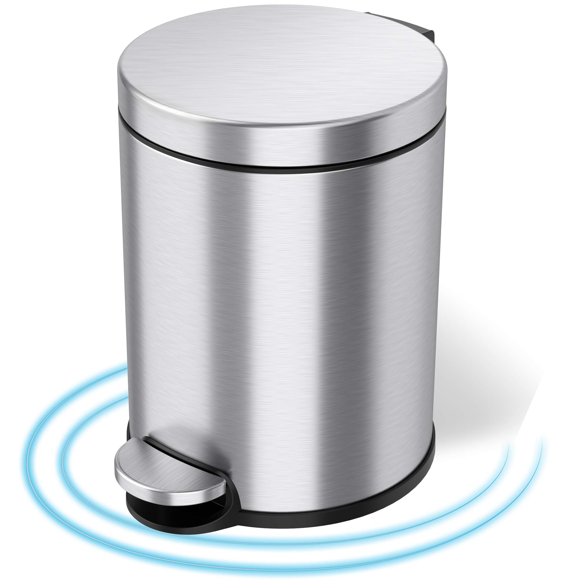 iTouchless SoftStep 1.3 Gallon Stainless Steel Step Trash Can with Odor Control & Removable Bucket - Compact Round Bathroom Garbage Bin for Home, Office, Bedroom & Small Spaces (5L Capacity) - Perfect for Bathrooms, Bedside, Under Desk & Office Cubicles