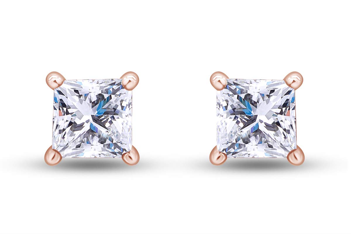 0.15-0.66 Cttw Natural Diamond Princess Cut Screw Back Stud Earrings for Women in 14K Solid Gold (H-I Color, I2-I3 Clarity) - Perfect for Weddings, Anniversaries & Everyday Elegance