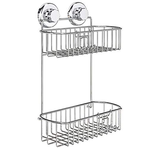 HASKO 304 Stainless Steel Shower Caddy with Suction Cup - Rustproof 2-Tier Bathroom Organizer for Shampoo, Soap, and Essentials (Chrome)
