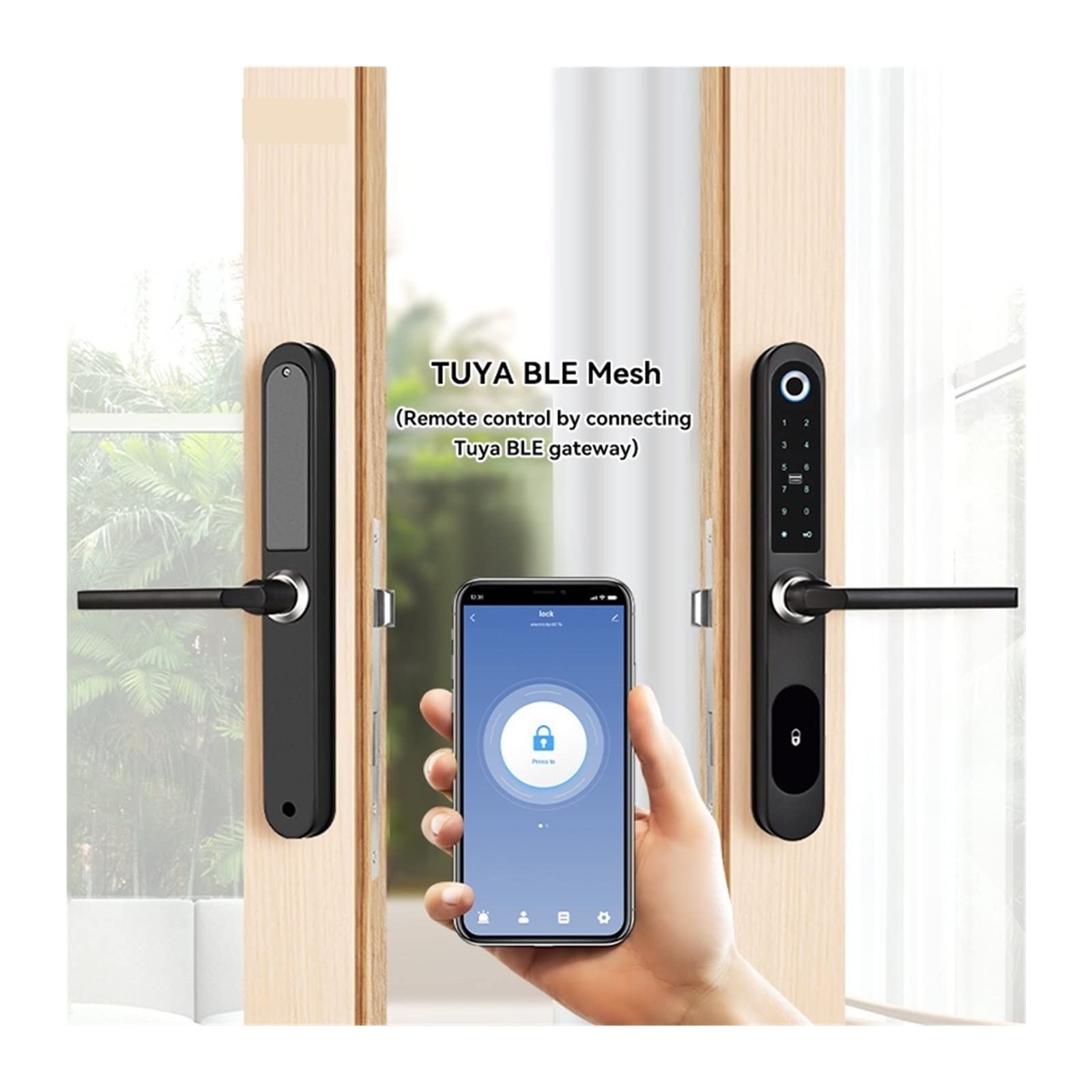 Smart Lock for Aluminum Patio Sliding Glass Doors - Tuya App Control, Keypad, Fingerprint & RFID Electronic Lock with Double Hooks Mortise (Round, 22 240 4585) - Perfect for Home Security, Vacation Rentals & Smart Home Integration